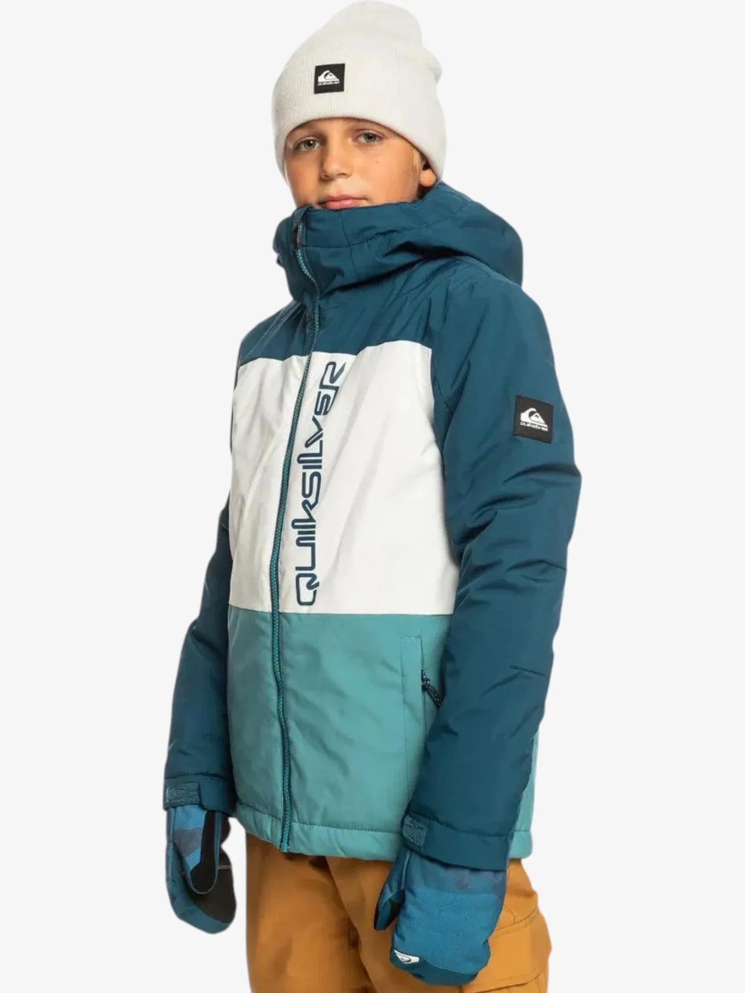 Quiksilver Boys' Side Hit Snow Jacket - Blue & White - Waterproof Winter Coat for Kids - Perfect for Skiing, Snowboarding & Outdoor Adventures