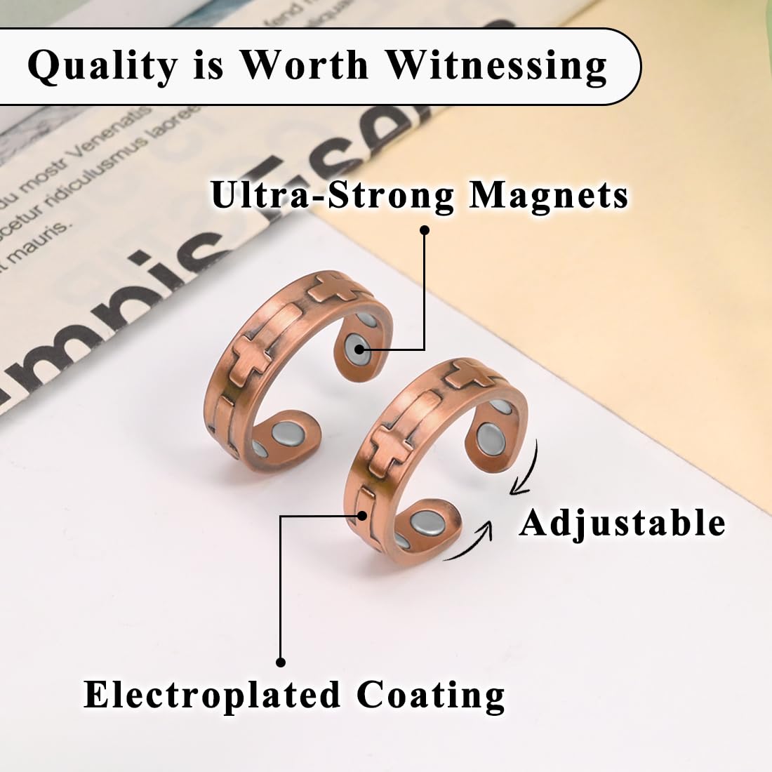 Vicmag Adjustable Copper Magnetic Ring for Women - 100% Pure Solid Copper Jewelry Gift for Ladies, Thumb & Finger Rings (Cross Design) - Perfect for Pain Relief, Arthritis & Fashion Accessories