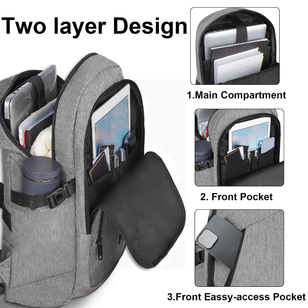 Mancro Anti-Theft Laptop Backpack for Men - 17 Inch Business Travel Backpack with USB Charging Port & Lock, Water Resistant Computer Bag for Work, School & Commuting - Grey