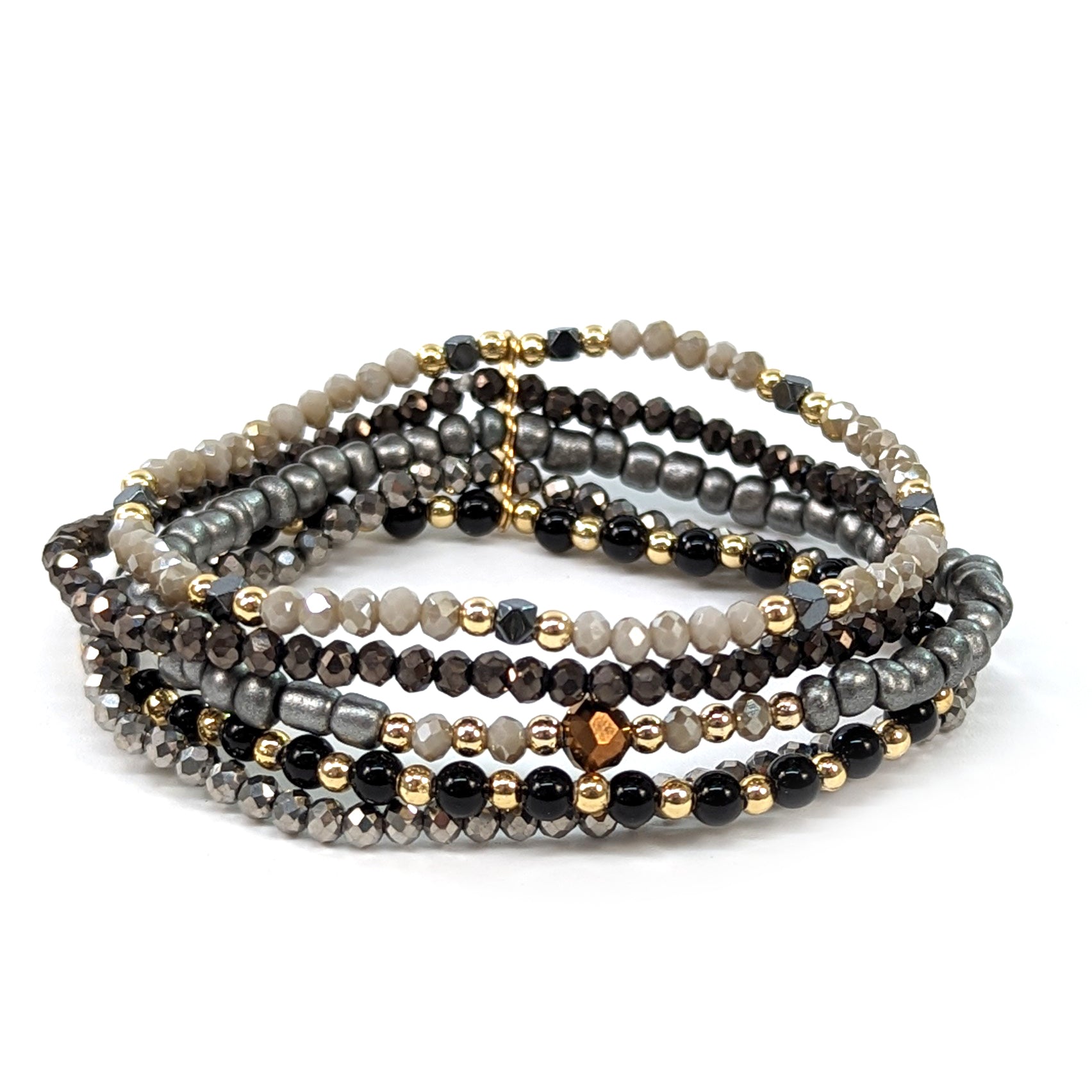 Elegant Multi Strand Silver & Black Beaded Bracelet for Women - Perfect for Casual Wear, Office, and Evening Outfits