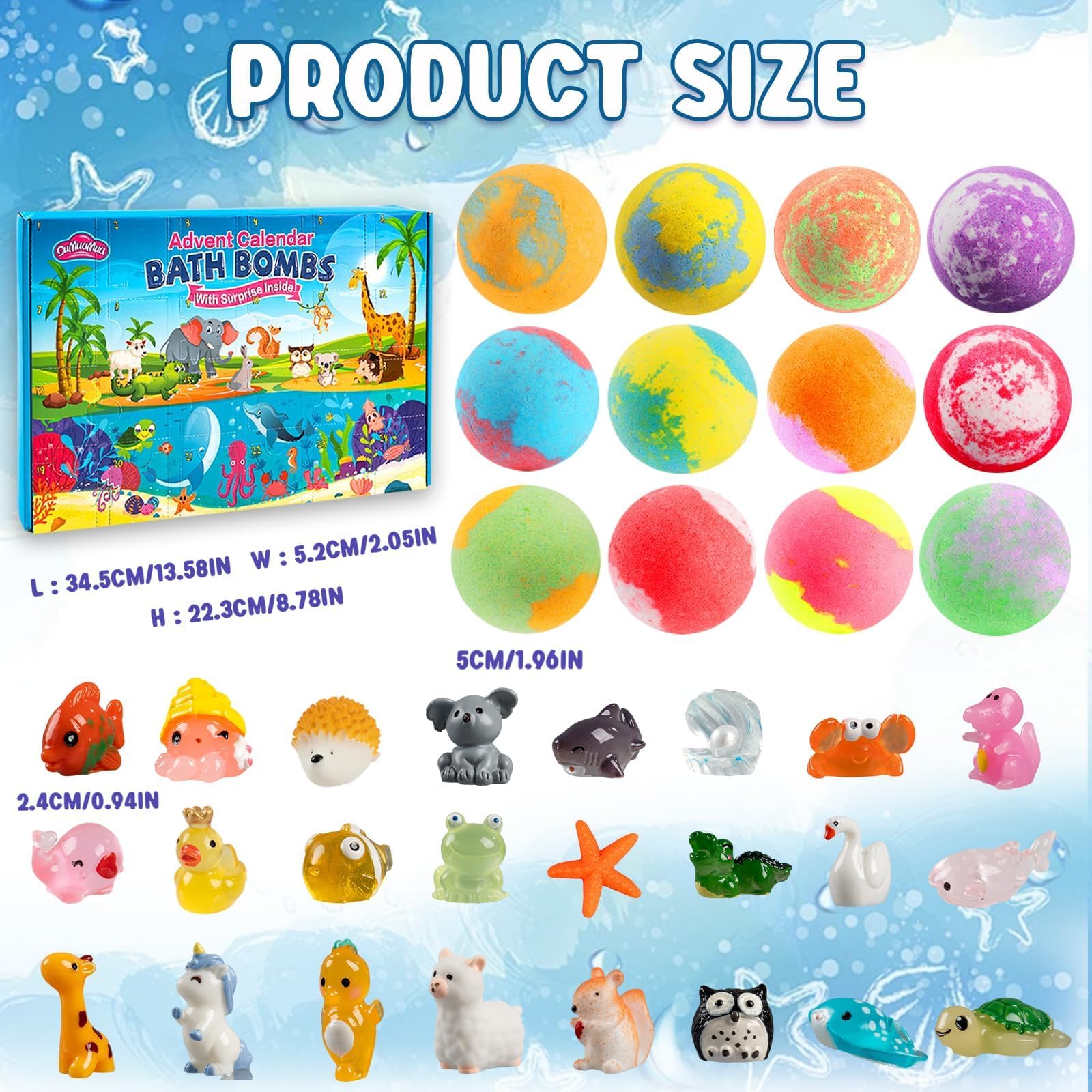 2024 Kids Bath Bombs Advent Calendar with Animal Toys - Christmas & Birthday Gift