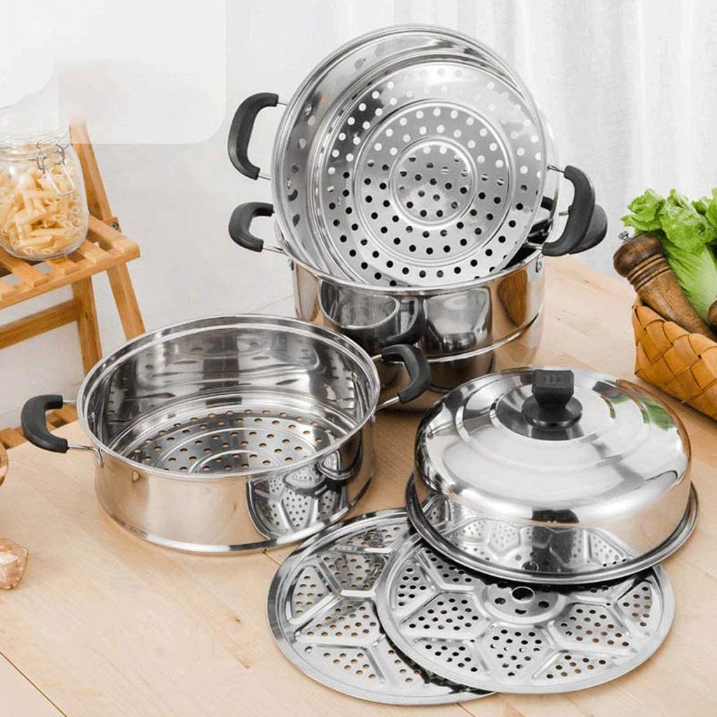 Large Commercial Stainless Steel Steamer - Double & 4-Layer Soup Pot for Gas & Induction Stoves (30cm) - Perfect for Restaurants, Catering & Home Cooking