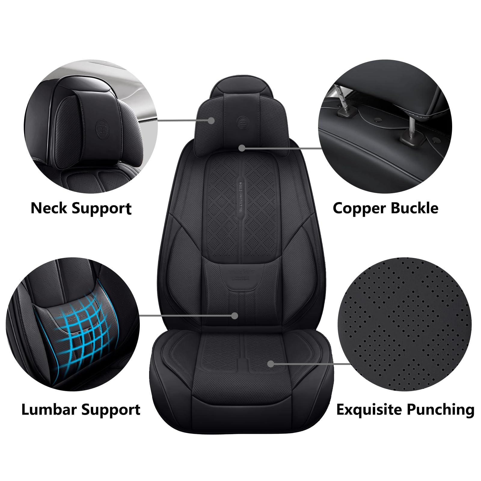 Premium Full-Grain Leather Car Seat Covers - Universal Fit for Cars, SUVs & Trucks | 2-Piece Front Seat Protectors with Cushion Support | Black Automotive Seat Covers for Comfort & Durability | Ideal for Daily Commute, Road Trips & Family Travel