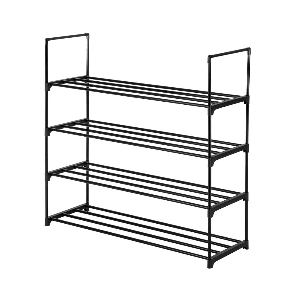 4-Tier Black Shoe Rack Organizer - Space Saving Shoe Storage Shelf for Entryway, Hallway, Bedroom & Closet - Perfect for Small Spaces & Shoe Collection Organization