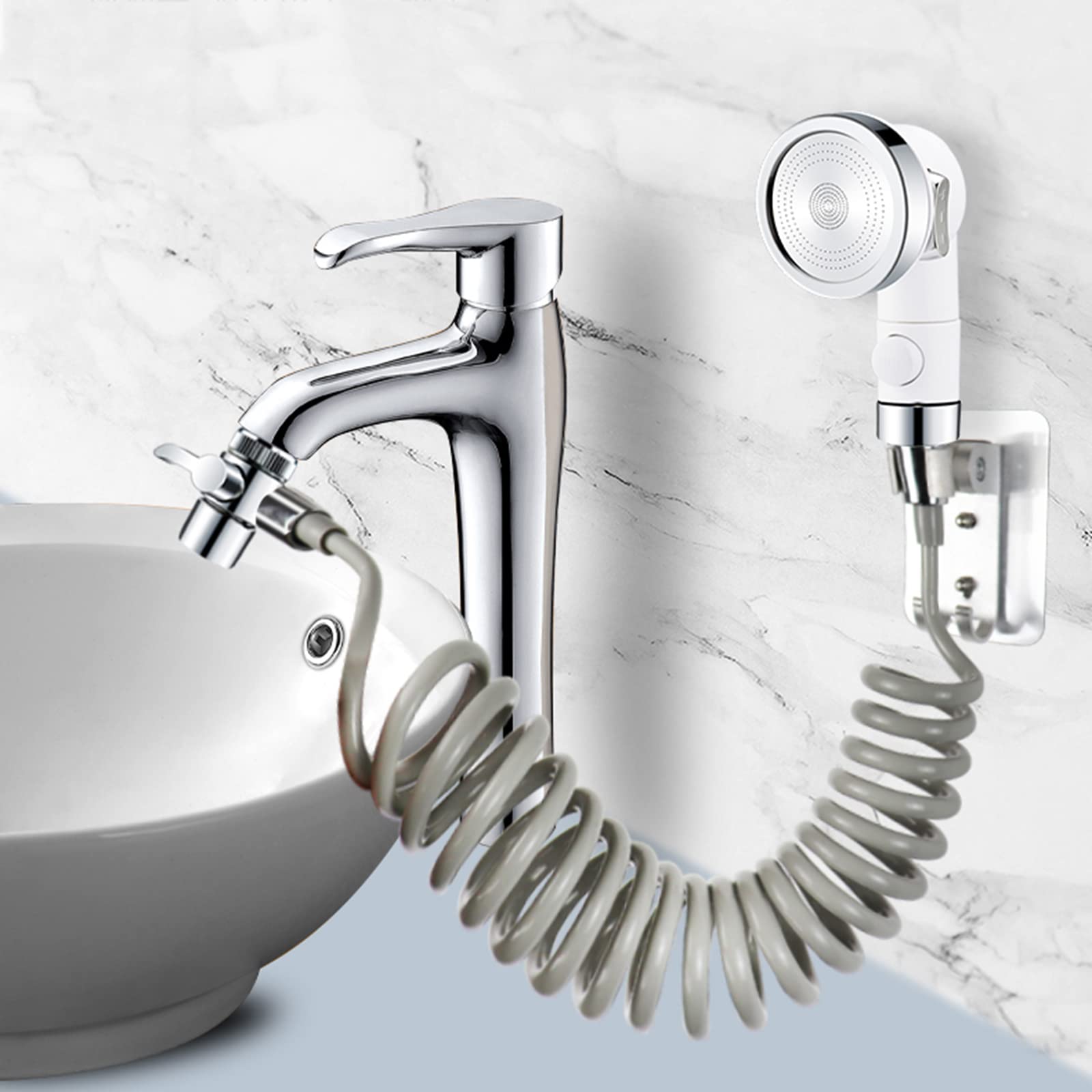 **BiaoTeng 3M Handheld Shower Hose Kit - Flexible Sink Sprayer with White Finish for Washing Hair, Dishes & Cleaning - Perfect for Bathroom, Kitchen & Pet Grooming**