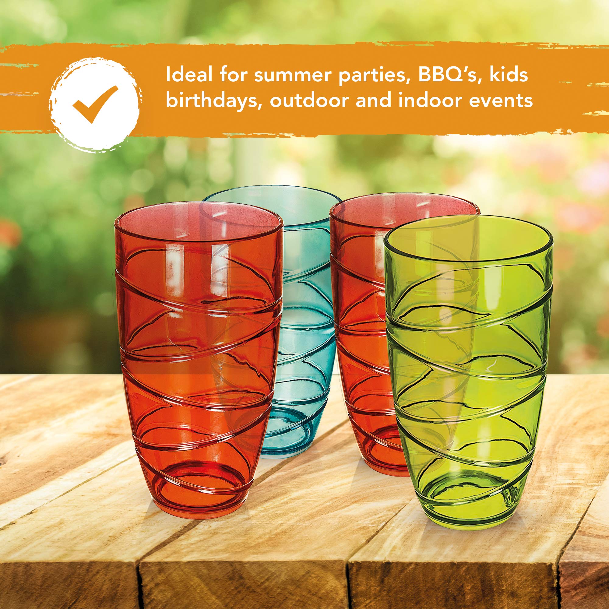 Volila 6-Pack Shatterproof Acrylic Drinking Glasses - Reusable Plastic Tumblers for Parties, Picnics & Daily Use - Colorful Stackable Cups (Great for BBQs, Outdoor Events & Home Entertaining)