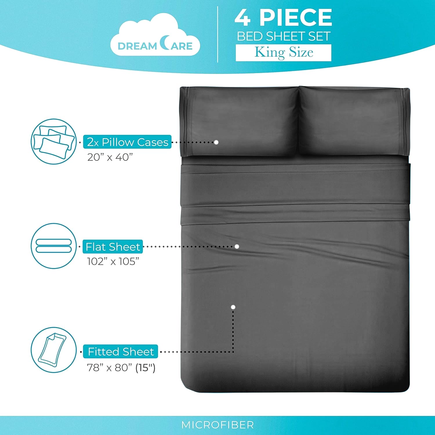 DREAMCARE Twin XL Sheet Set - 4pc Cooling Bed Sheets for Extra Long Twin XL Beds (21