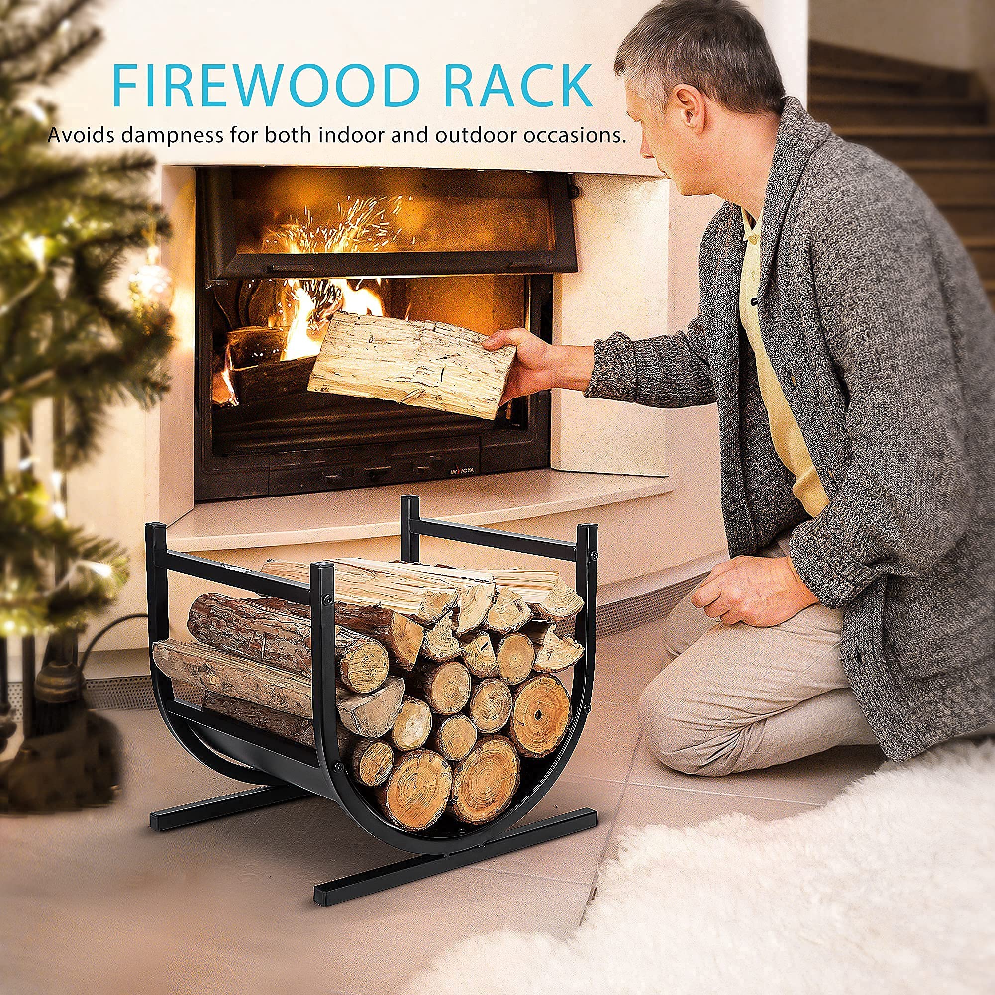 VIVOHOME 17 Inch Heavy Duty Firewood Rack - Indoor/Outdoor Log Storage Holder with 8ft Capacity - Perfect for Fireplace, Patio, and Camping Wood Storage