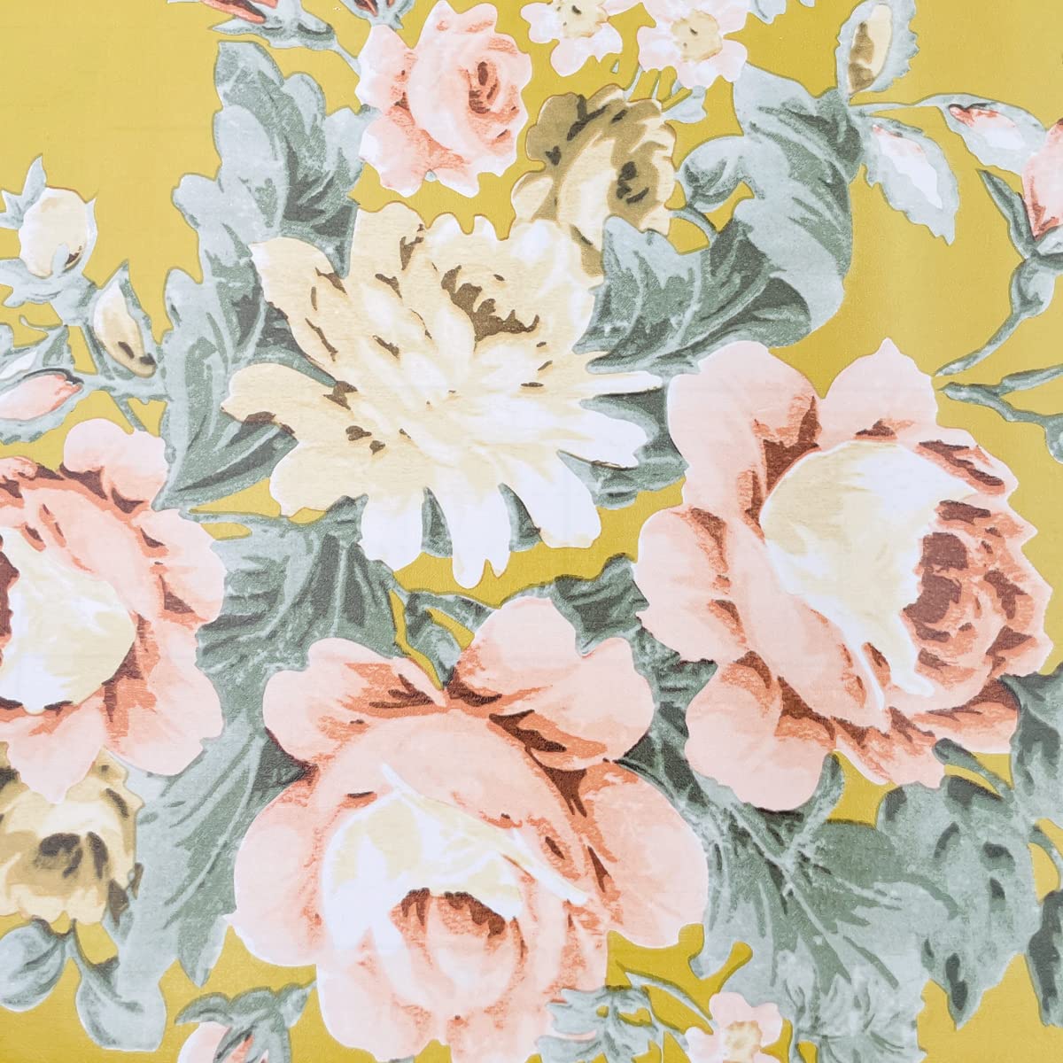 Vintage Peony Floral Self-Adhesive Shelf Liner - Dark Yellow Peel & Stick Drawer Liner - 17.7