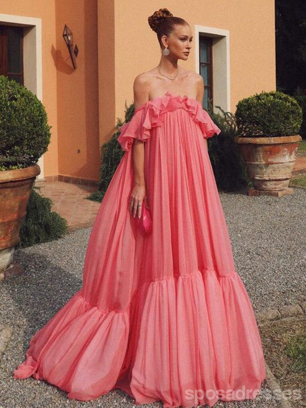 Elegant Pink A-Line Off-Shoulder Maxi Long Party Prom Dress for Women - Formal Evening Gowns for Homecoming, Wedding Guest & Special Occasions