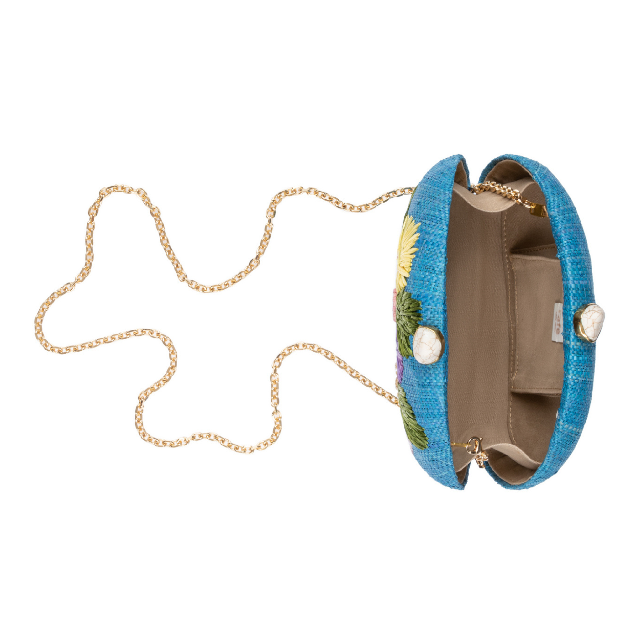 Berna Raffia Floral Clutch Handbag for Women - Turquoise Bohemian Beach Bag, Perfect for Summer Weddings, Vacations & Beach Parties
