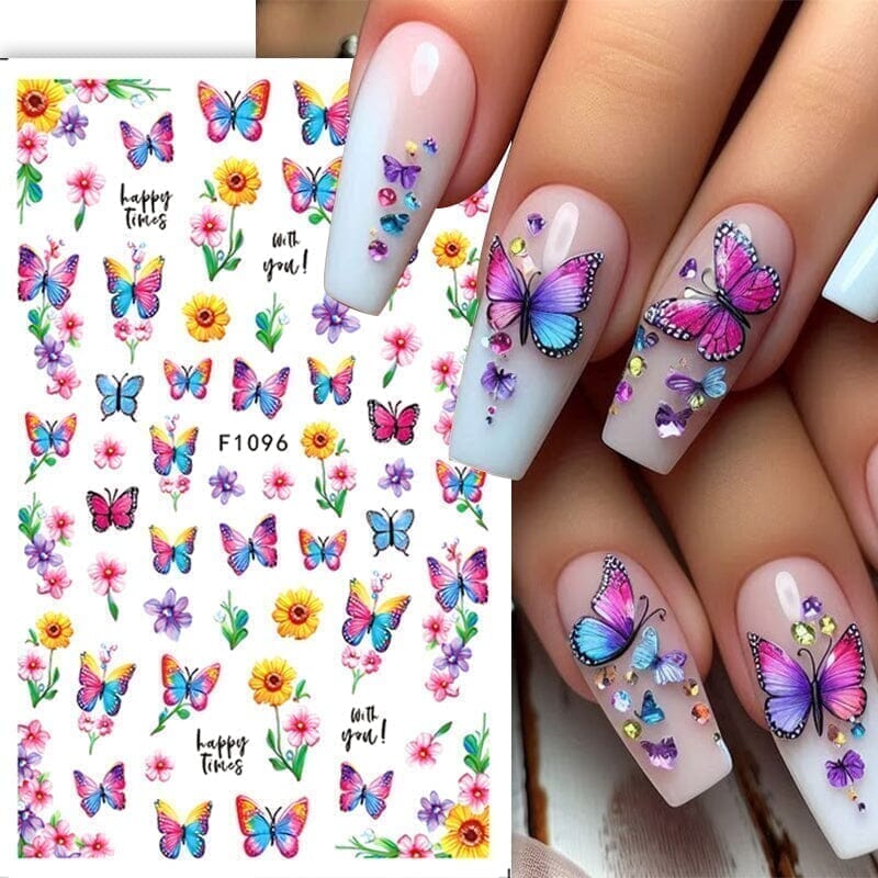 3D Yellow Butterfly Flower Nail Stickers F1095 - Elegant Nail Art Decals for Manicure, Perfect for Parties, Weddings & Special Occasions