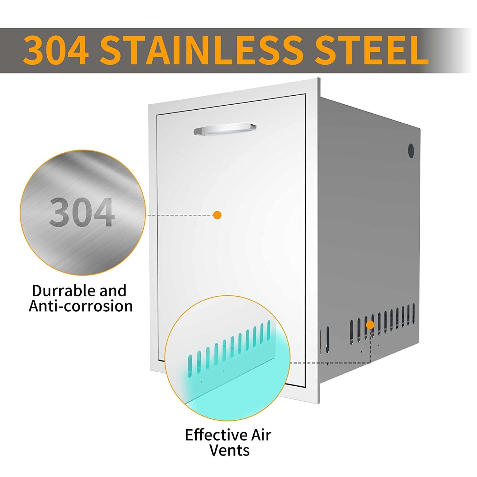 Stainless Steel Pull-Out Trash Drawer for BBQ Grill Station - 17