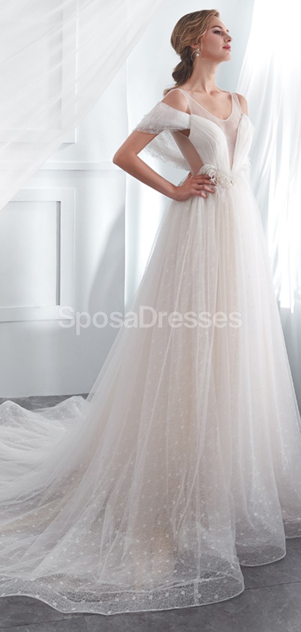 Off Shoulder Simple A-Line Scoop Neck Wedding Dress - Elegant Bridal Gown WD573 for Beach, Garden & Outdoor Ceremonies