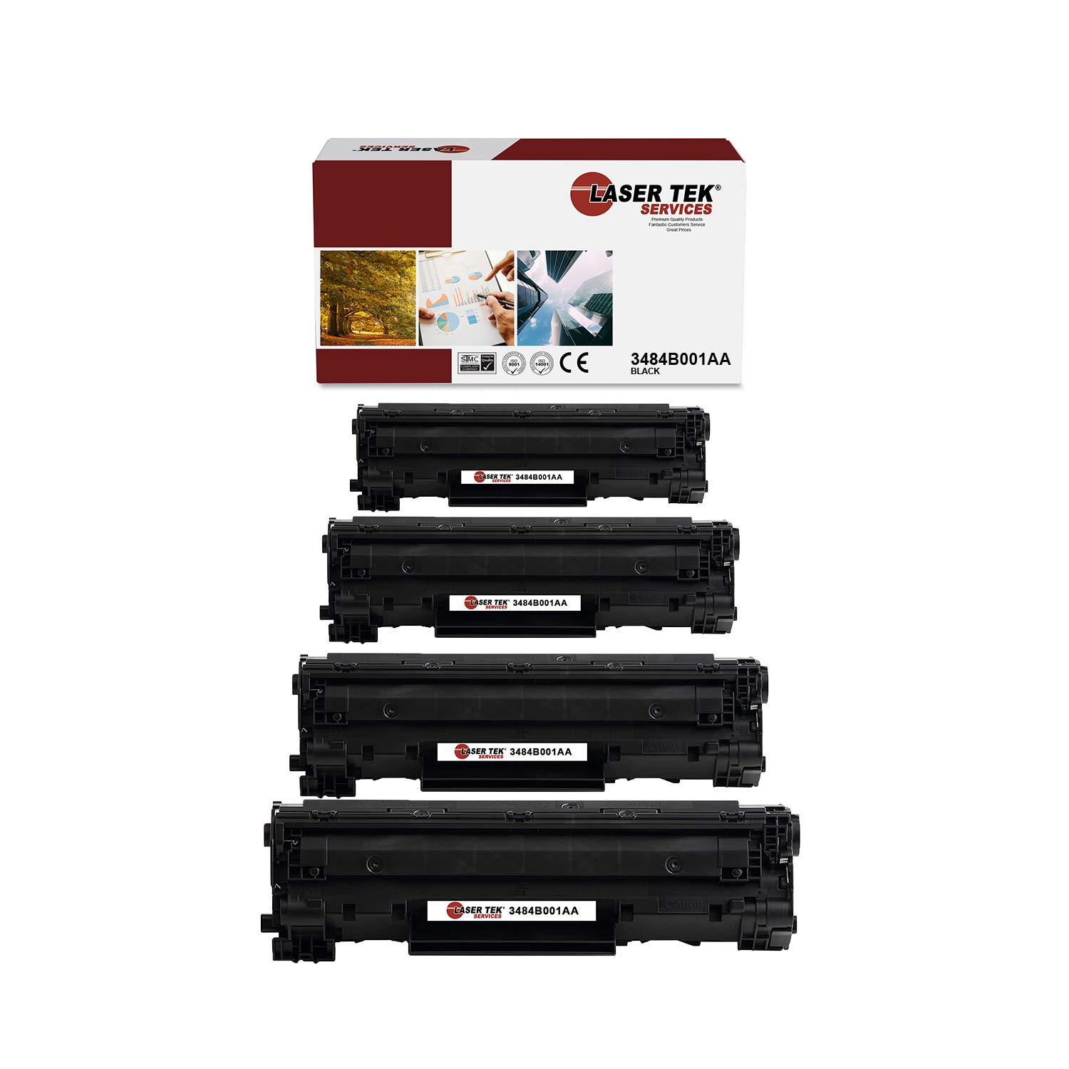 Laser Tek Services Compatible Toner Cartridge Replacement for Canon CRG-125 3484B001AA (4-Pack, Black) - 1600 Pages - Works with Canon LBP6000 & MF3010 Printers - Ideal for Home & Office Printing Needs