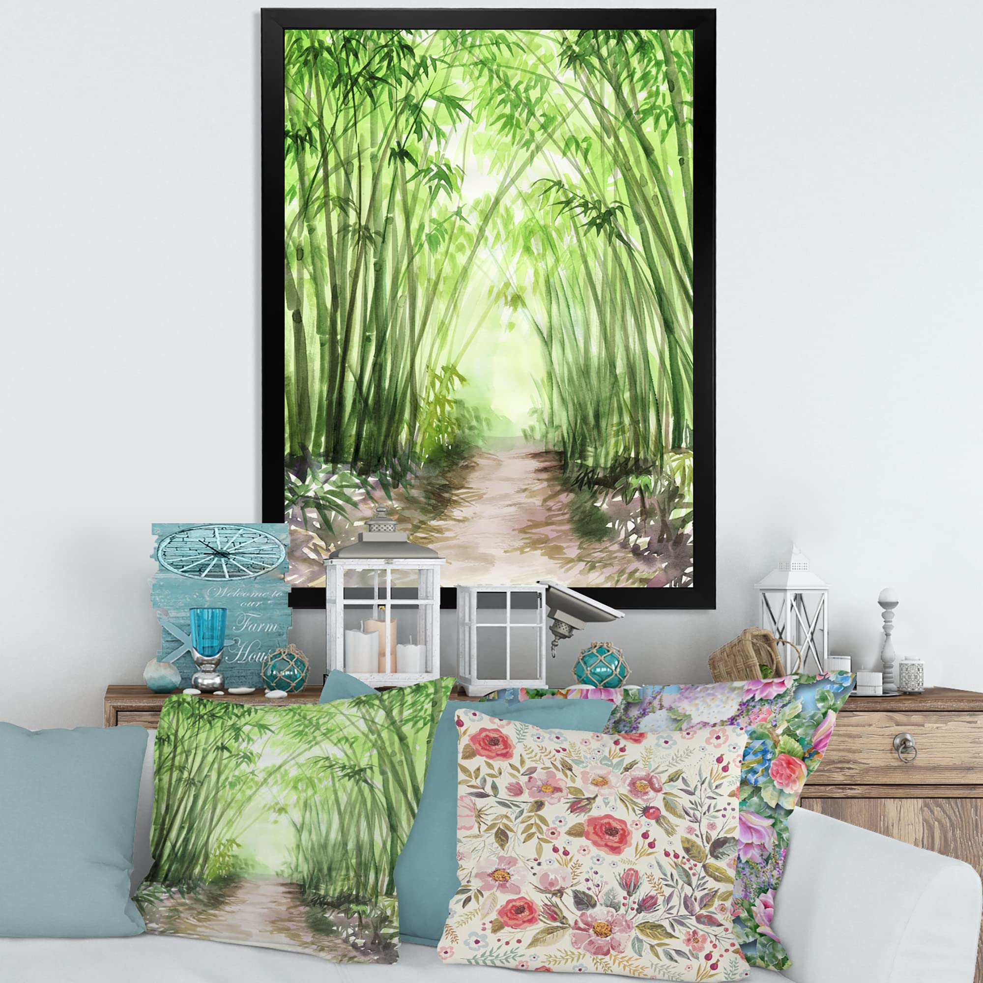 DesignQ Little Road Bamboo Forest Traditional Framed Wall Art - Asian Inspired Home Decor for Living Room, Bedroom & Office - Perfect for Zen Decor & Nature Lovers