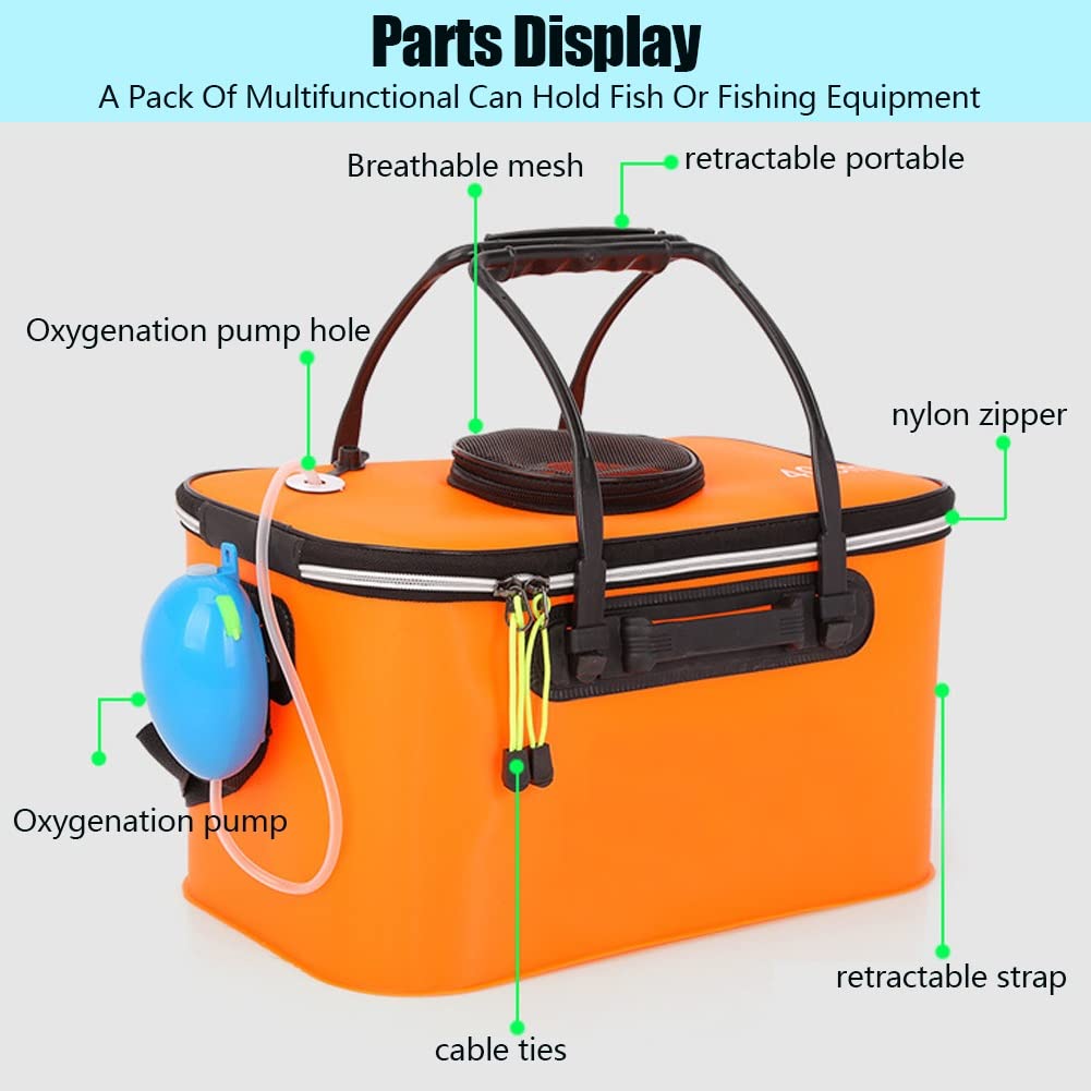 DYK&NX EVA Thickened Folding Fishing Bucket - Portable Live Fish Box with Fish Pump Protection, Multifunctional Fishing Bag for Keeping Bait Fresh & Fish Alive (Yellow, 50L) - Perfect for Kayak Fishing, Camping & Outdoor Adventures