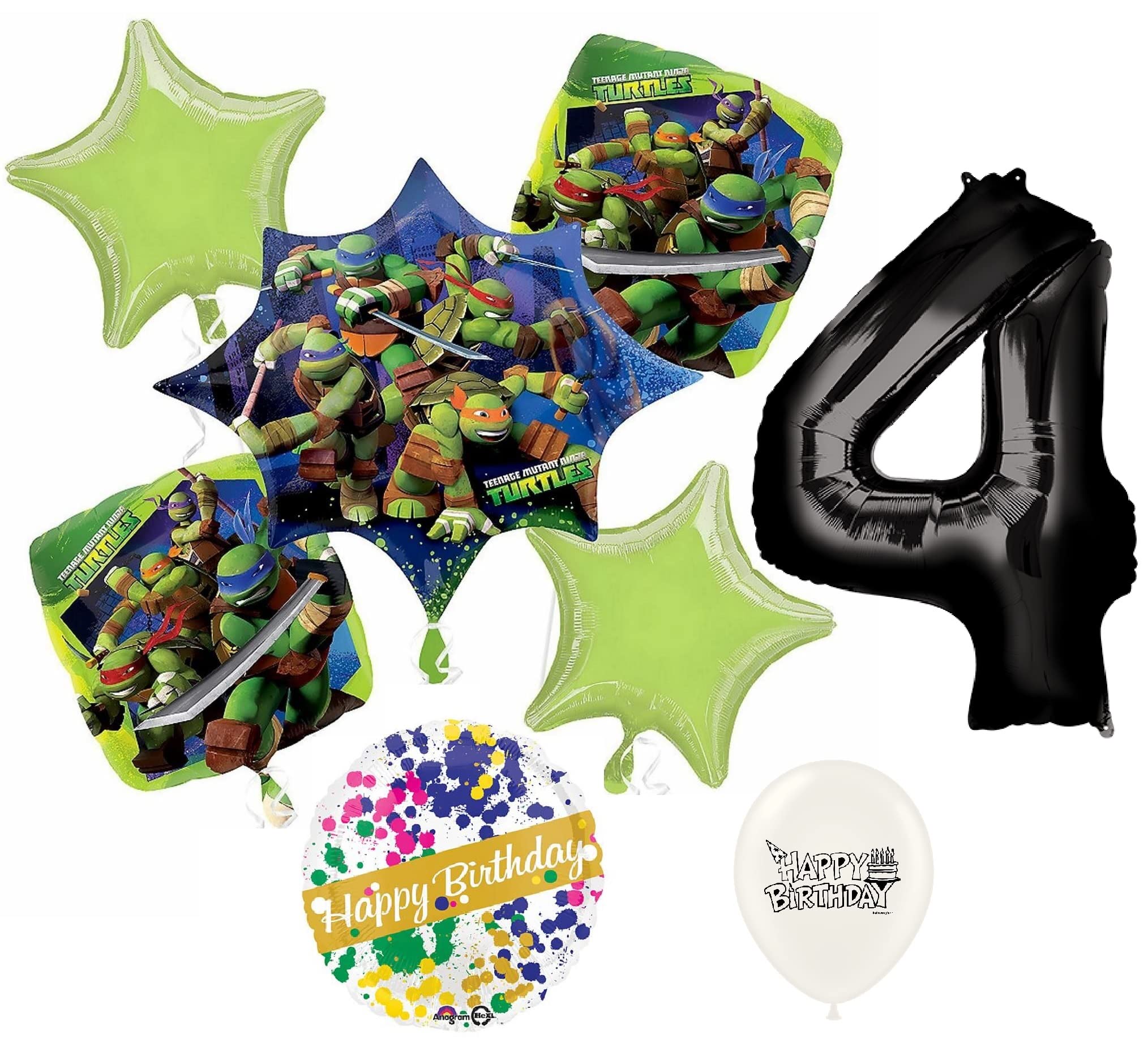 Black Number 4 Birthday Balloons - Teenage Mutant Ninja Turtles Theme Party Decorations Bundle | Perfect for Kids Birthday Parties, TMNT Themed Events & Decorations