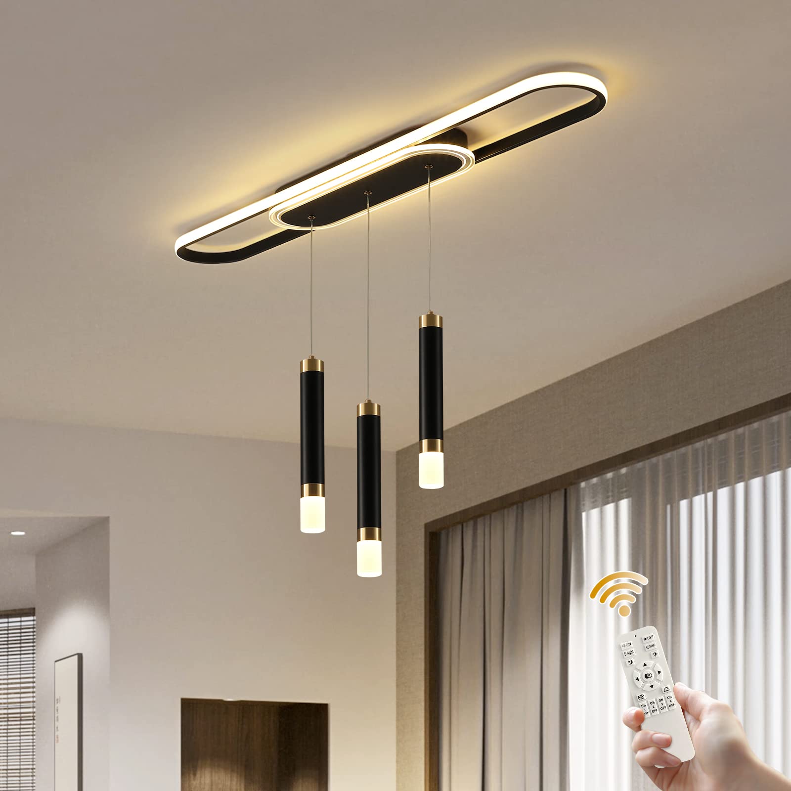 Jaycomey Modern 3-Light Acrylic Chandelier with Dimmable LED Bulbs - Elegant Ceiling Pendant Lighting Fixture for Kitchen, Dining Room, Living Room & Restaurant Decor (Pearl Black) | Perfect for Contemporary Home & Commercial Spaces