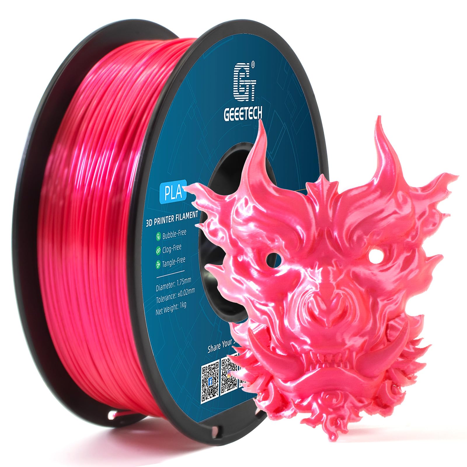 Geeetech Silk PLA Filament 1.75mm for 3D Printing - Metallic Pink (Magenta) 1kg Spool with High Shine Finish | Premium 3D Printer Filament with +/- 0.03mm Accuracy | Perfect for Cosplay Props, Jewelry & Decorative Models