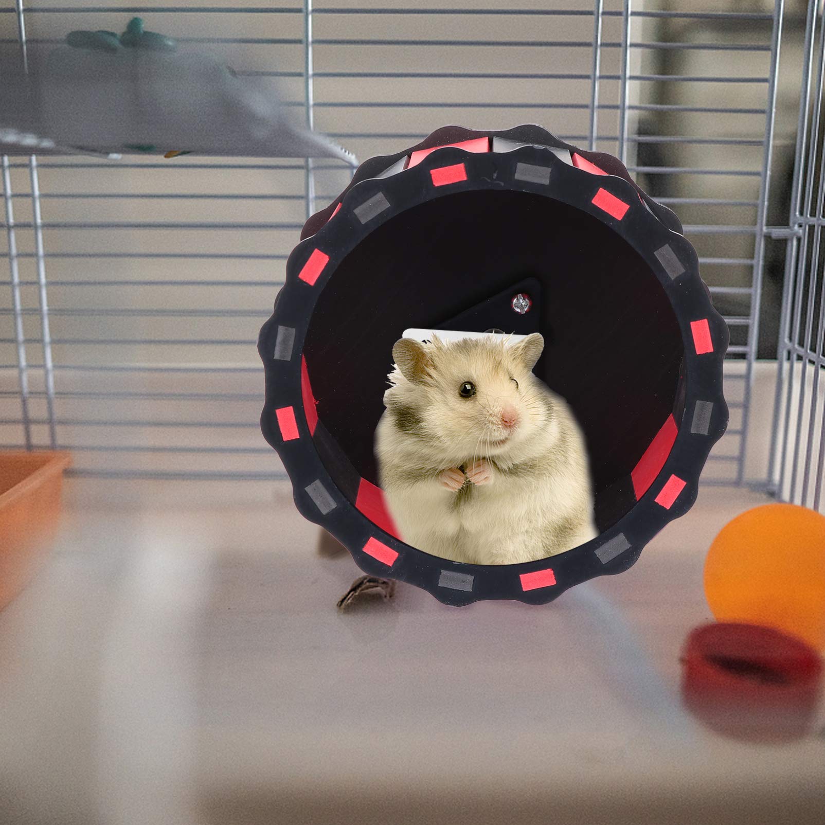 Balacoo Wooden Hamster Exercise Wheel - Silent Small Pet Running Wheel for Rats, Chinchillas, Gerbils - Cage Accessory for Squirrels, Rabbits & Small Animals (Black/Red) - Perfect for Play & Exercise in Pet Cages