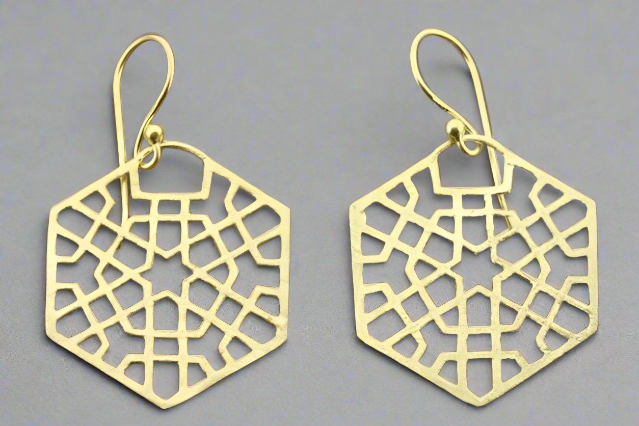 Geometric Hexagon Earrings for Women - Gold Plated Stainless Steel Dangle Earrings - Perfect for Parties, Weddings & Everyday Wear
