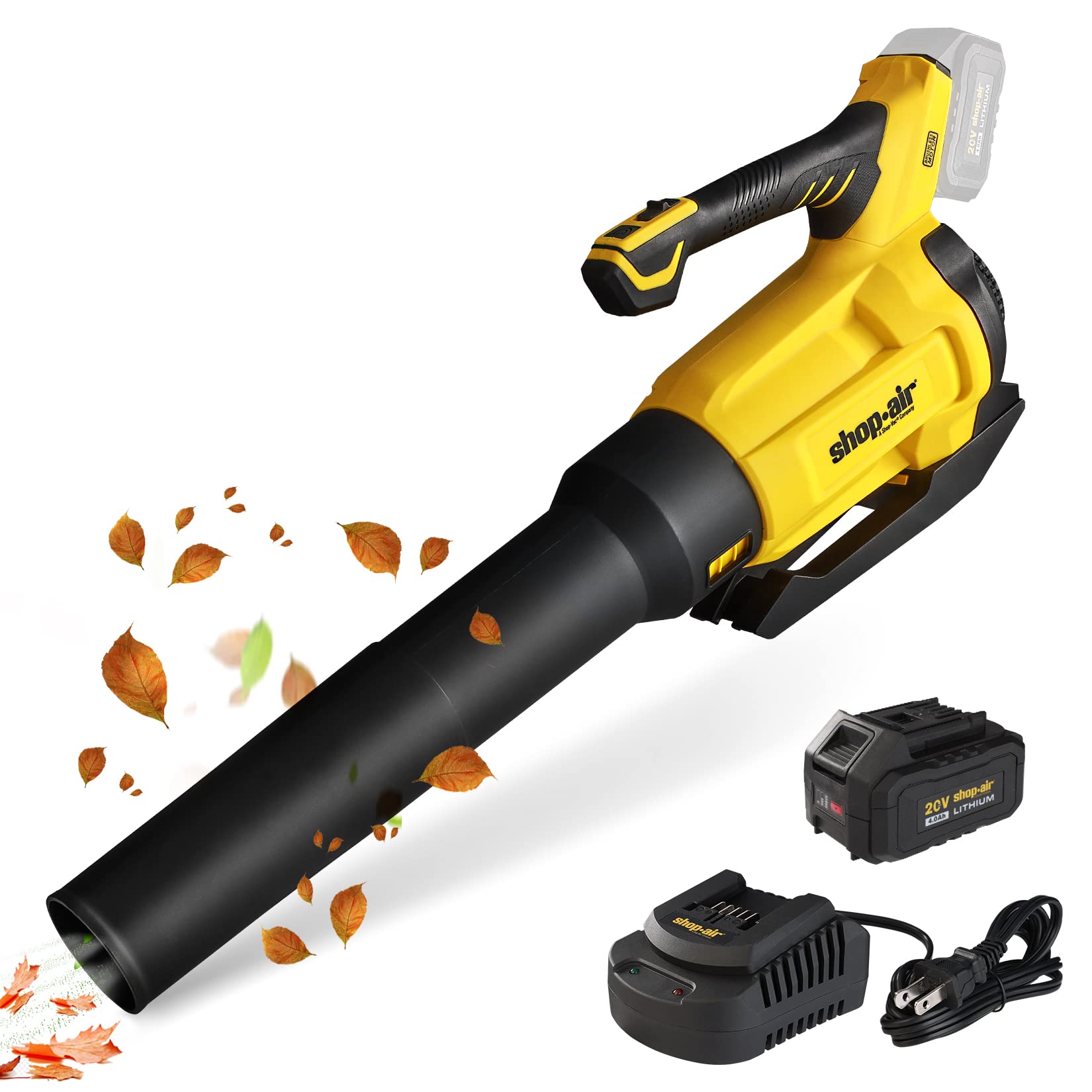 20V Cordless Leaf Blower - 450CFM/110MPH High-Power Brushless Motor with Variable Speed | Lightweight Yard Tool for Lawn Care, Snow Blowing & Leaf Cleaning | Includes 4.0Ah Battery & Quick Charger | Perfect for Home Garden Maintenance & Driveway Clearing
