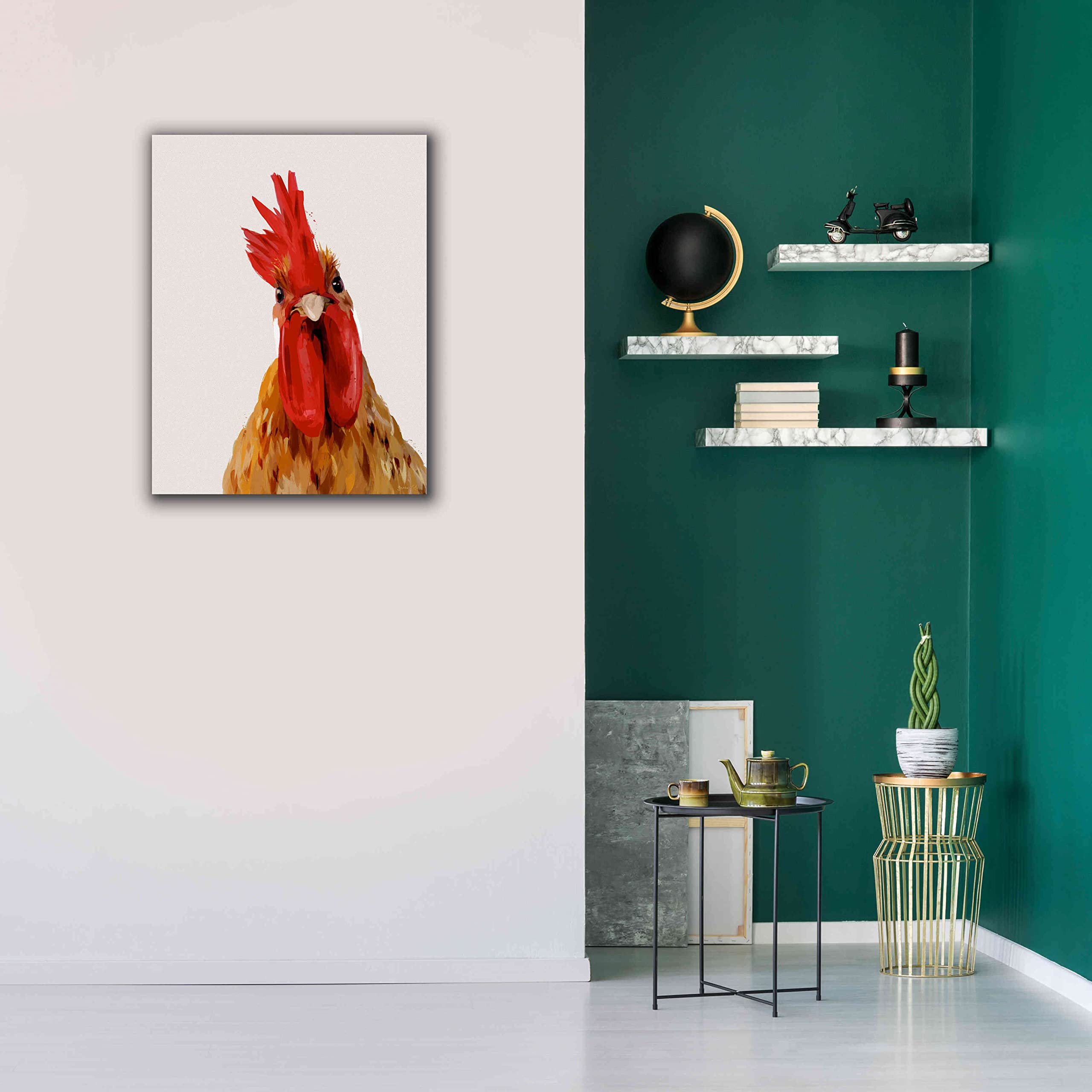 Green Lili 'Chicken or The Egg' Giclee Canvas Wall Art Print - 26x34 Inches Modern Home Decor for Living Room, Bedroom & Office