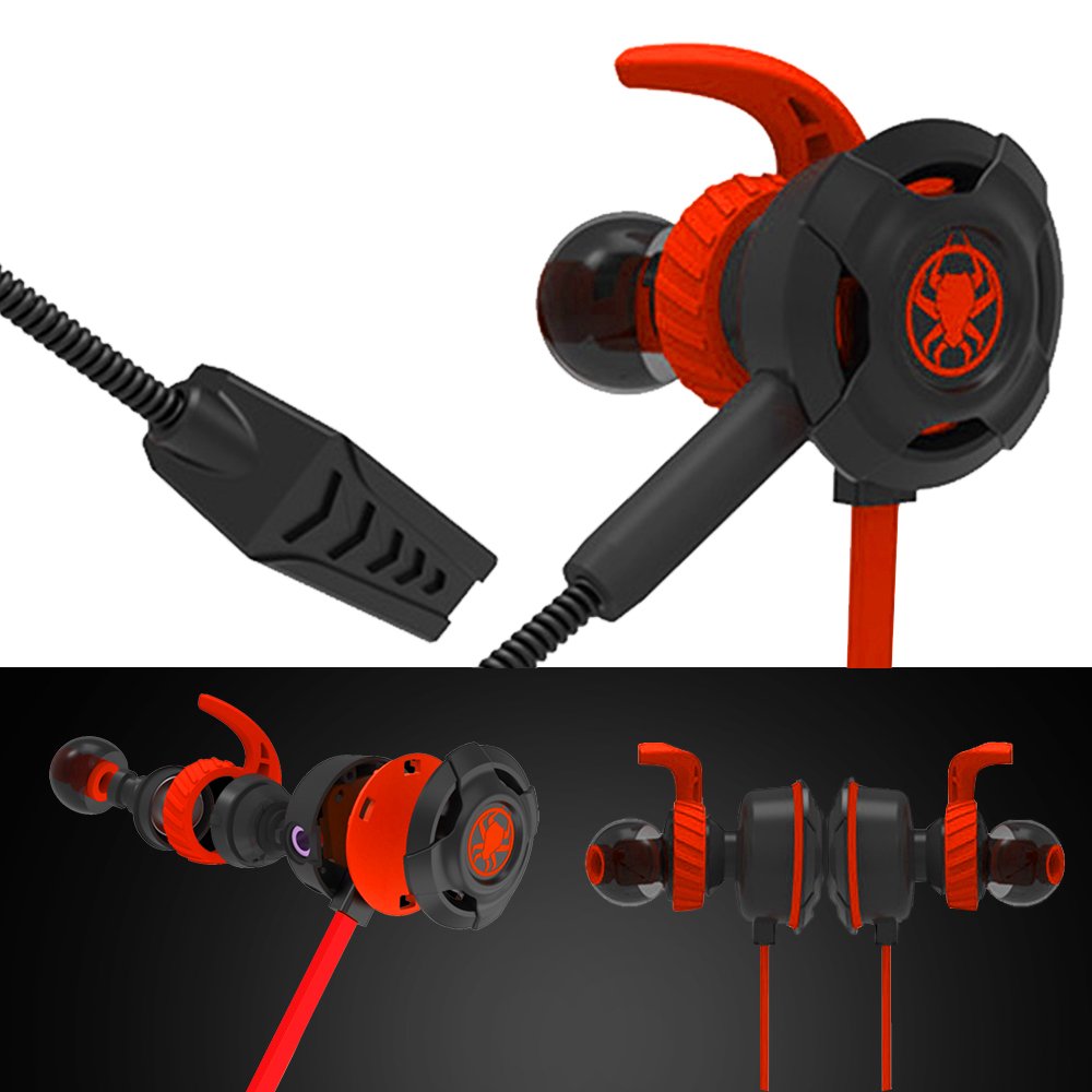 DLAND Wired Gaming Earbuds with Adjustable Mic - Noise Cancelling Headphones for PS4, Xbox, PC, Laptop & Smartphones - Soft Comfort Design, Inline Controls & Portable Case (Red) - Perfect for Esports, Online Gaming & Hands-Free Calling
