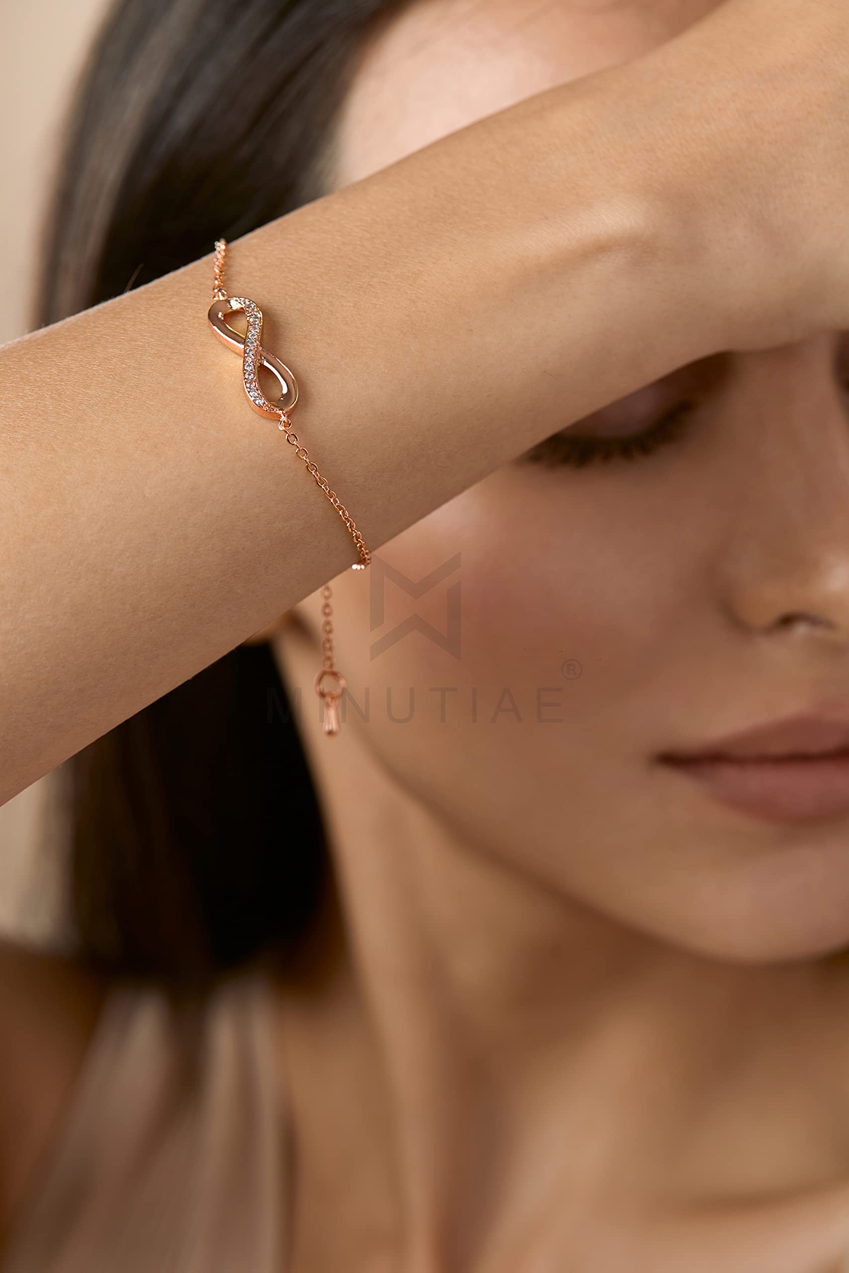 MINUTIAE Infinity Crystal Adjustable Bracelet for Women & Girls - Cubic Zirconia Diamond Jewelry Gift for Anniversary, Birthday & Special Occasions