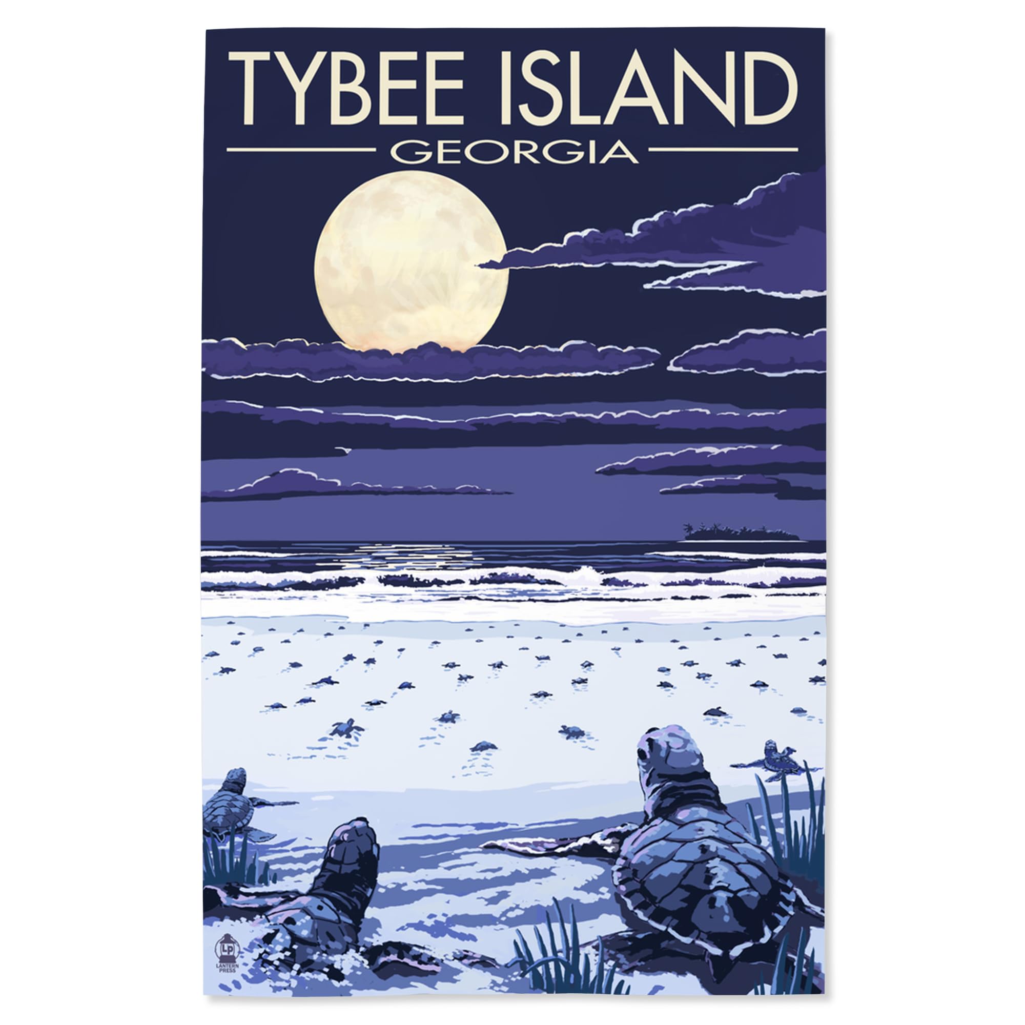 Lantern Press 16x24 Inch Giclee Print - Tybee Island Georgia Coastal Art with Sea Turtles Hatching - Beach House Wall Decor & Coastal Nursery Artwork