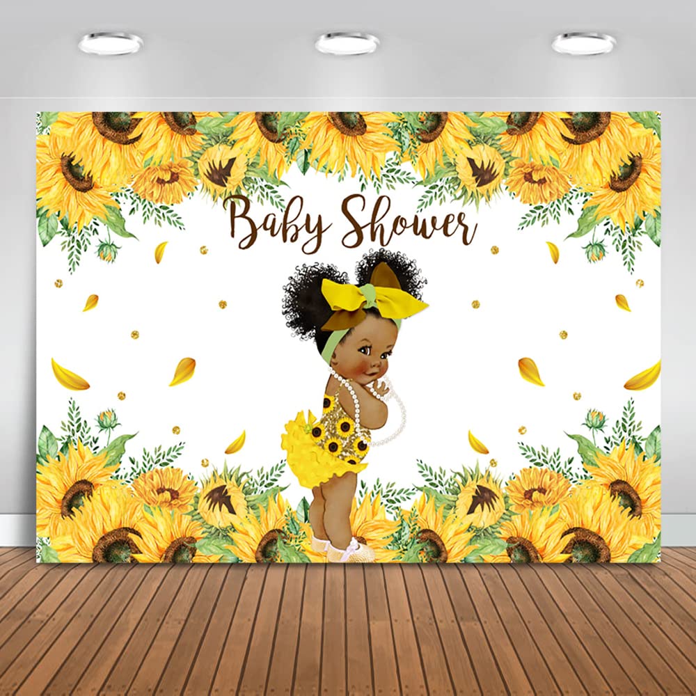 Avezano Sunflower Baby Shower Backdrop - 8x6ft Yellow Floral Photography Background for Girl Baby Shower Party Decorations, Banner & Supplies | Perfect for Baby Shower Themes, Birthday Parties & Photo Booths