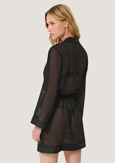 Elegant Black Chiffon Kimono Robe - Lightweight & Flowy Women's Loungewear for Spa, Beach Cover-Up, or Home Relaxation