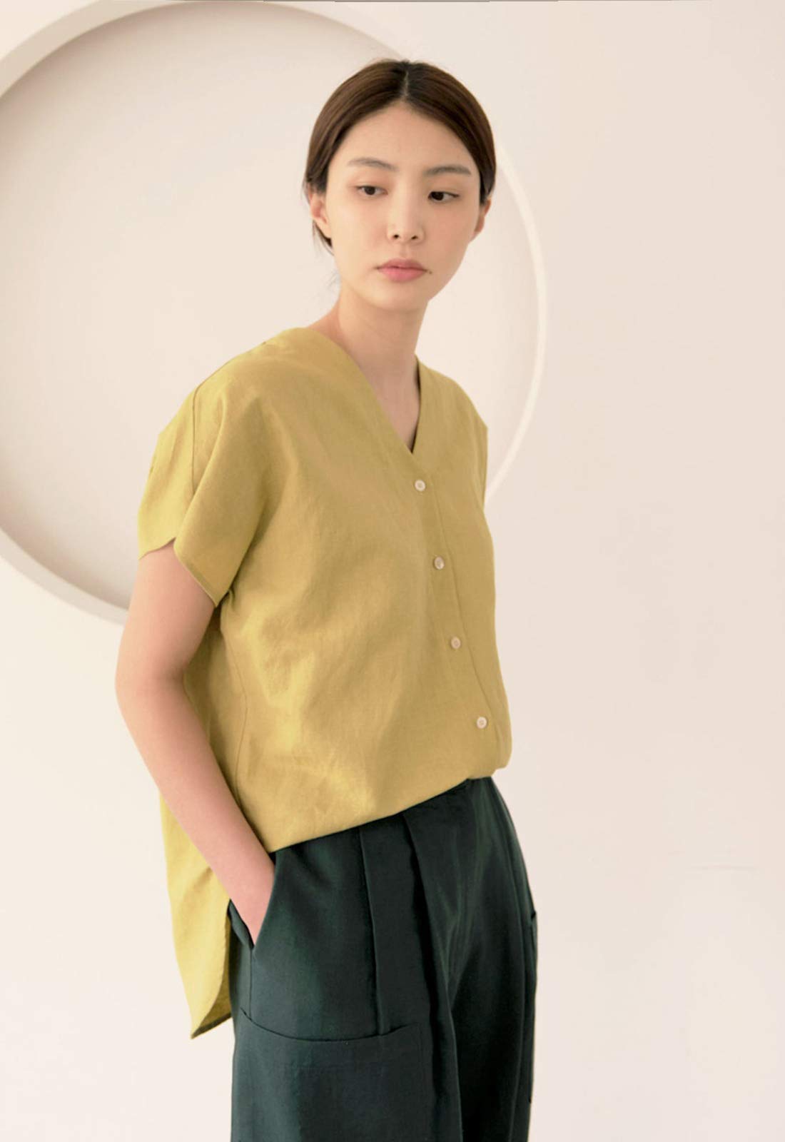 Stylish Korean Women's Short Sleeve Blouse with Pearl Buttons - Comfortable & Trendy Top for Work, Dating & Casual Outfits