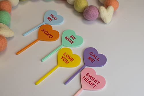 Valentine's Day Cupcake Toppers Set of 6 - Conversation Heart Decorations for Galentine's Day Party, Wedding & Birthday Cake Decorations - Perfect for Romantic Celebrations & Dessert Displays