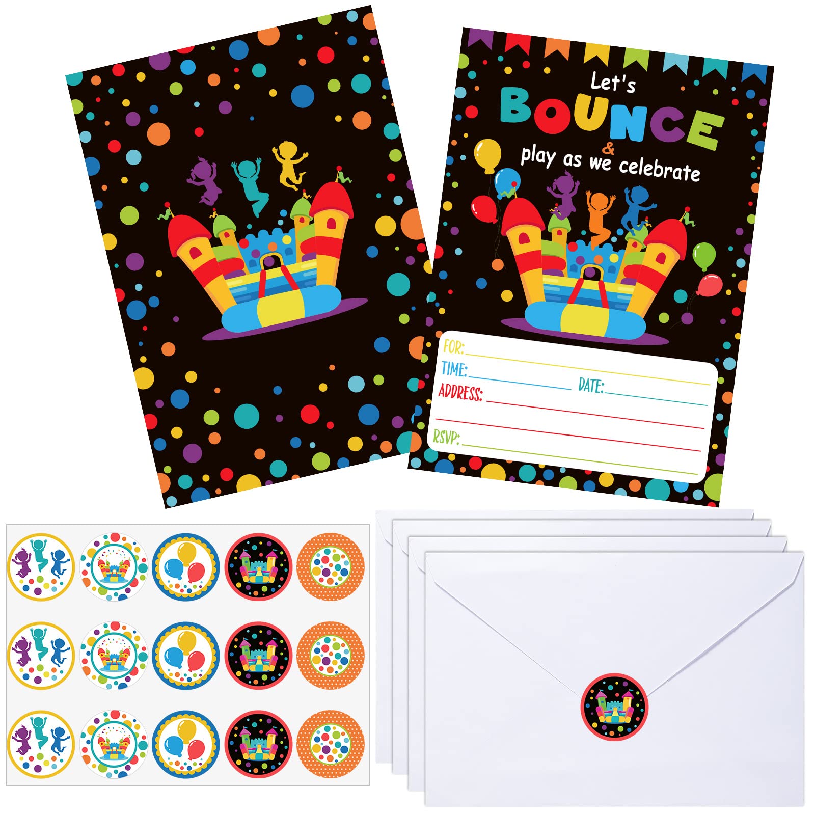 30 Pack Bounce House Birthday Party Invitations - Jumping Trampoline Themed Invite Cards with Envelopes & Stickers - Fun Kids Party Decorations for Boys & Girls - Perfect for Backyard Bounce Parties, School Events & Birthday Celebrations