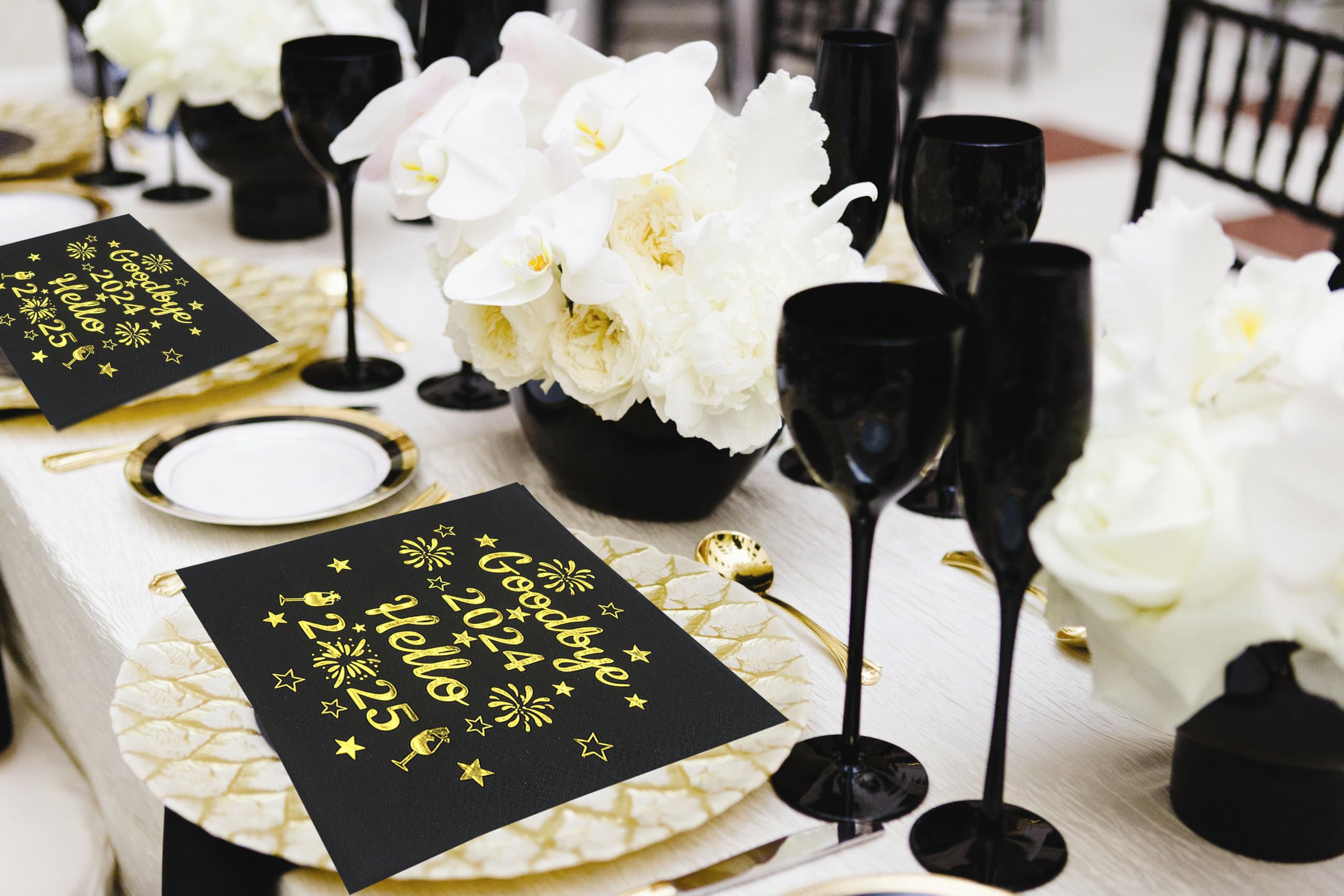 2025 New Year's Eve Party Napkins - Gold Foil Cheers Design, 5x5 Inch, 50-Pack - Perfect for NYE Celebrations, Countdown Parties & Holiday Decorations