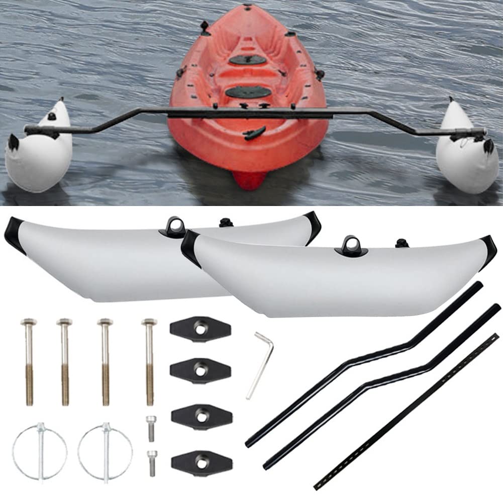 **2Pcs Inflatable Kayak Outrigger Stabilizer - PVC Kayak Stabilization System with Buoy Floats for Fishing & Stand-Up Paddling - Perfect for Kayak Boat Safety & Balance (White, Size A) - Ideal for Calm Lakes, Ocean Fishing & Recreational Kayaking**