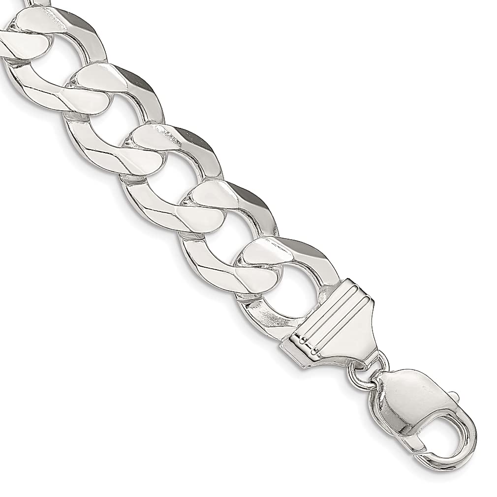 925 Sterling Silver 13.8mm Concave Beveled Link Curb Bracelet Chain 8 Inch - Elegant Fine Jewelry for Women, Perfect Gift for Her - Ideal for Date Nights, Parties & Special Occasions