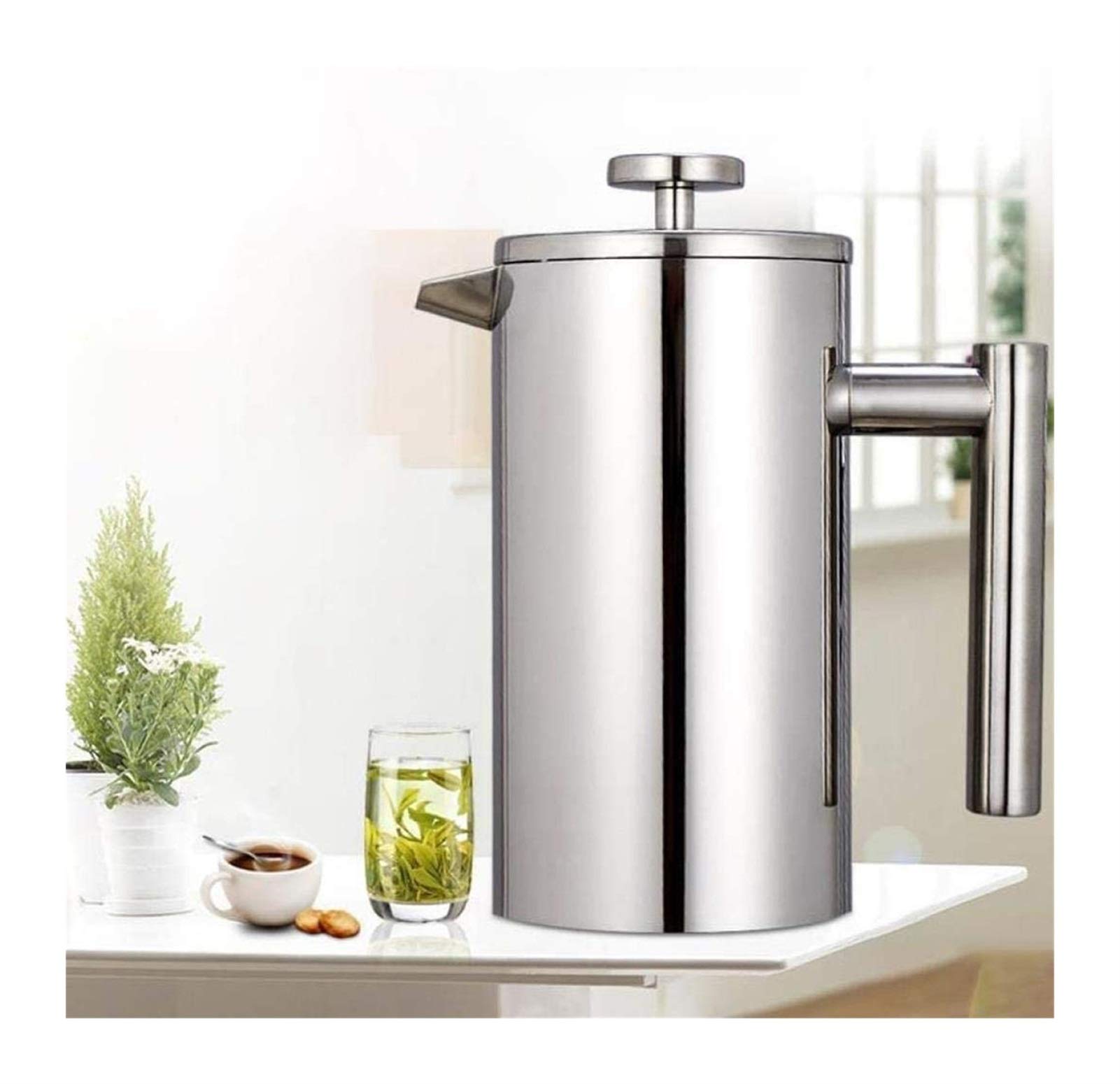 Premium Stainless Steel French Press Coffee Maker - 1000ML Double Wall Insulated Design with 3-Stage Filtration | Perfect for Home, Office & Camping | Dishwasher Safe & Durable 304 Grade (Silver)