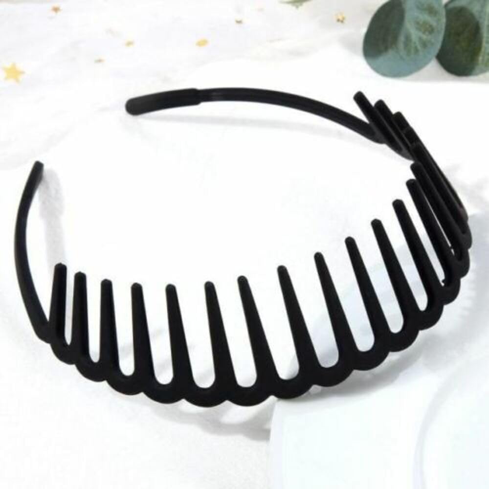 Non-Slip Resin Hair Hoop - Matte Finish Teeth Comb Headband for Women & Girls (2 Pack, Black) | Wavy Toothed Hair Clasp for Ponytails, Updos & Everyday Styling