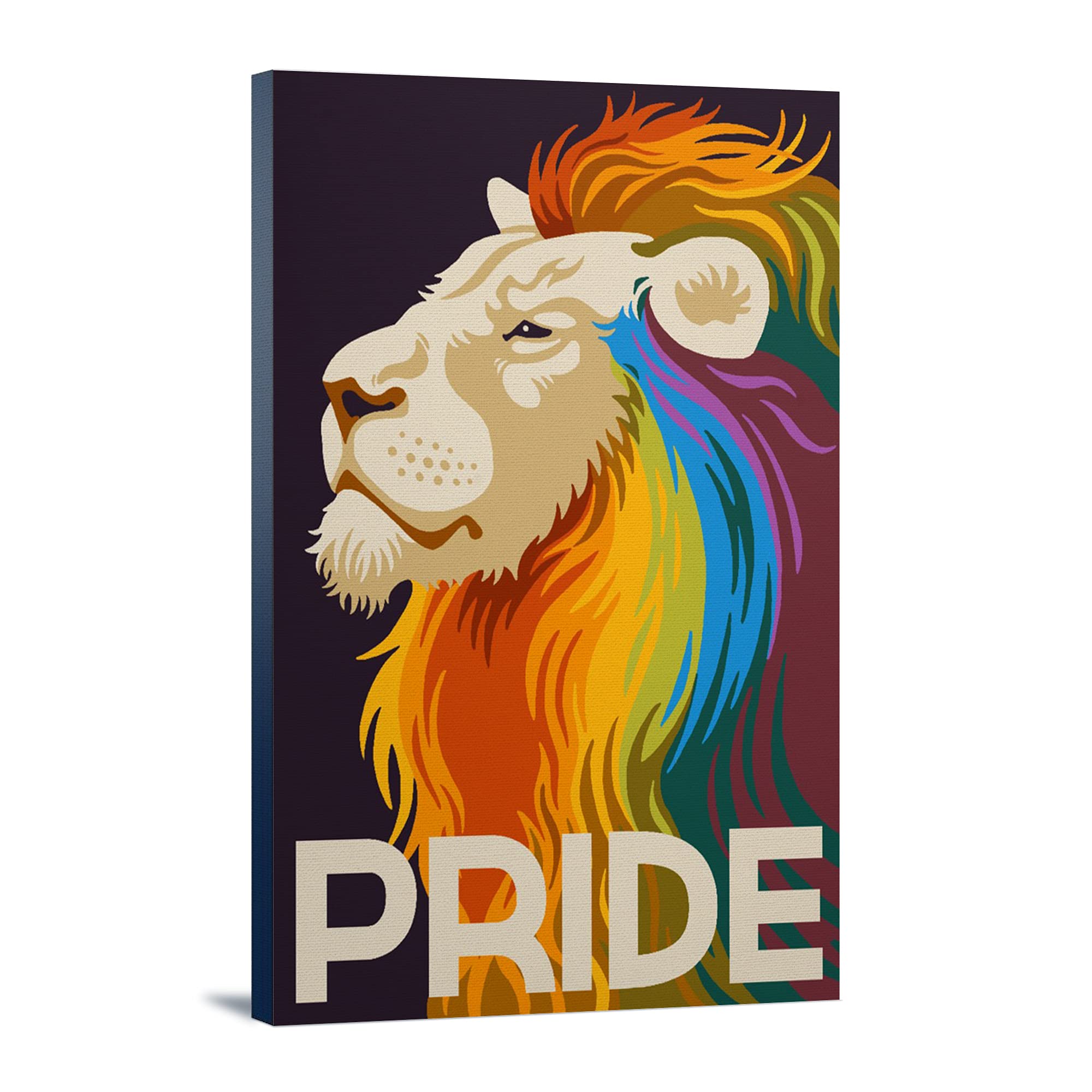 Gay Pride Lion Wall Art - 12x18 Wrapped Canvas Print for LGBTQ+ Home Decor & Office | Modern Rainbow Pride Painting for Living Room, Bedroom