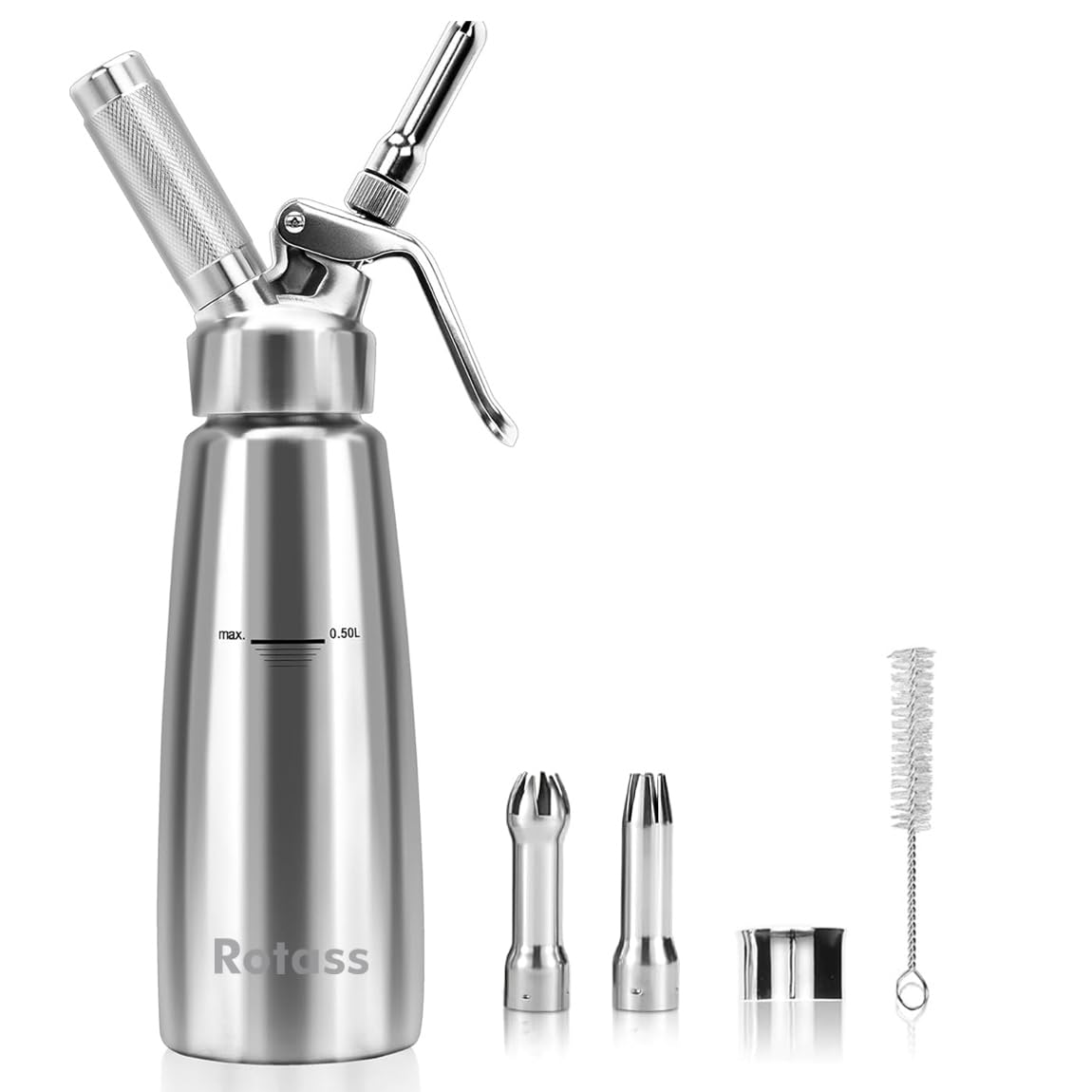 Premium 304 Stainless Steel Whipped Cream Dispenser 500ml with 3 Nozzles - Professional Cream Whipper, Espuma Siphon for Desserts, Coffee, Cakes & Cocktails - Perfect Christmas Gift for Bakers & Home Chefs