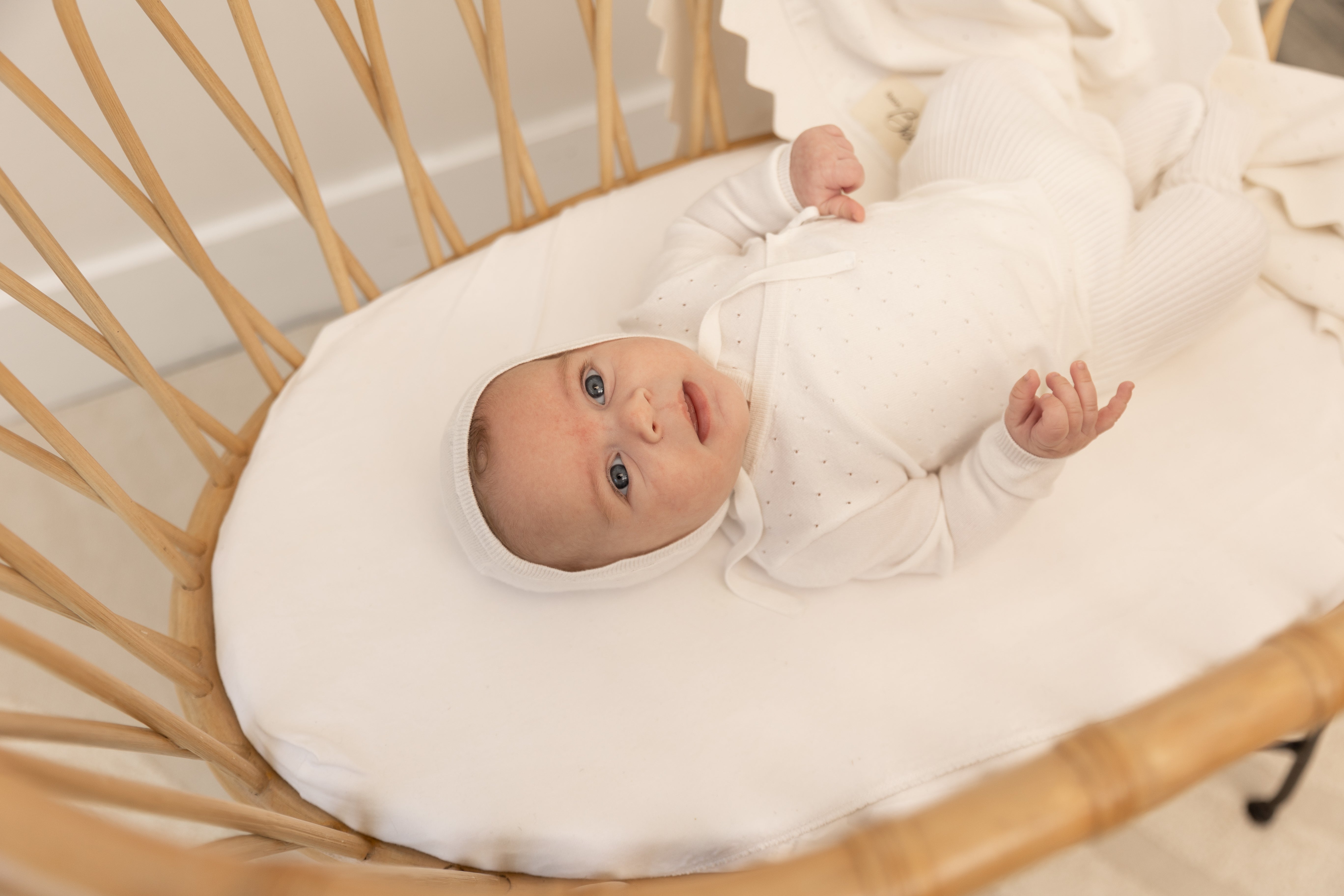 Bebe Bella White Knitted Wrap Baby Set - Soft Newborn Outfit for Photoshoots, Christening & Special Occasions