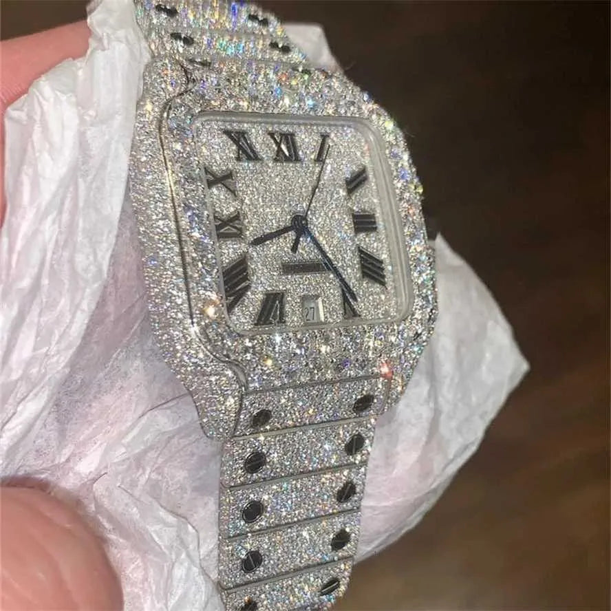 8 Iced Out Diamond Moissanite Silver Watch for Men - Luxury Hip Hop Bling Jewelry Timepiece - Perfect for Parties, Gifts & Special Occasions