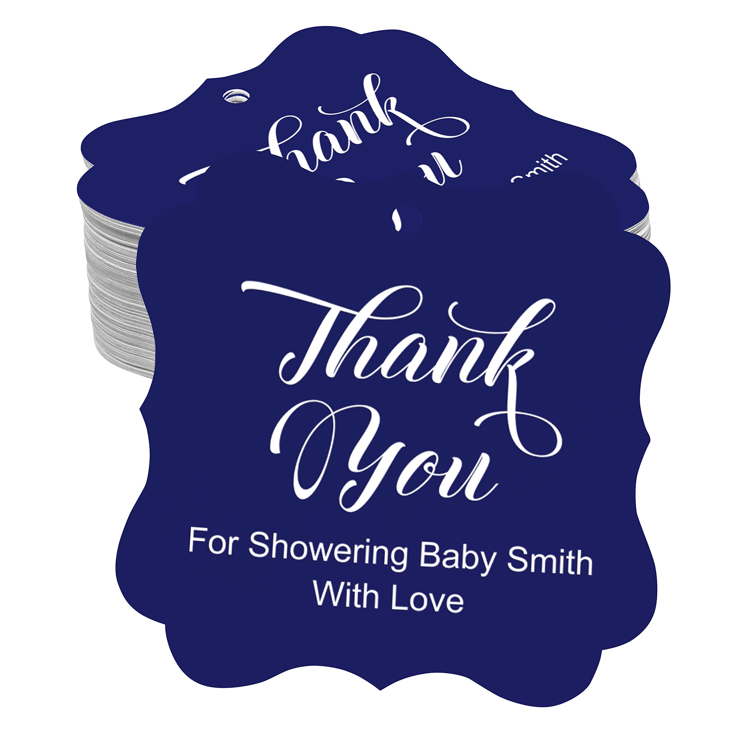Custom Baby Shower Thank You Favor Gift Tags - Blue - 50 Pack - Perfect for Baby Shower Decorations, Party Favors & Newborn Celebration Gifts