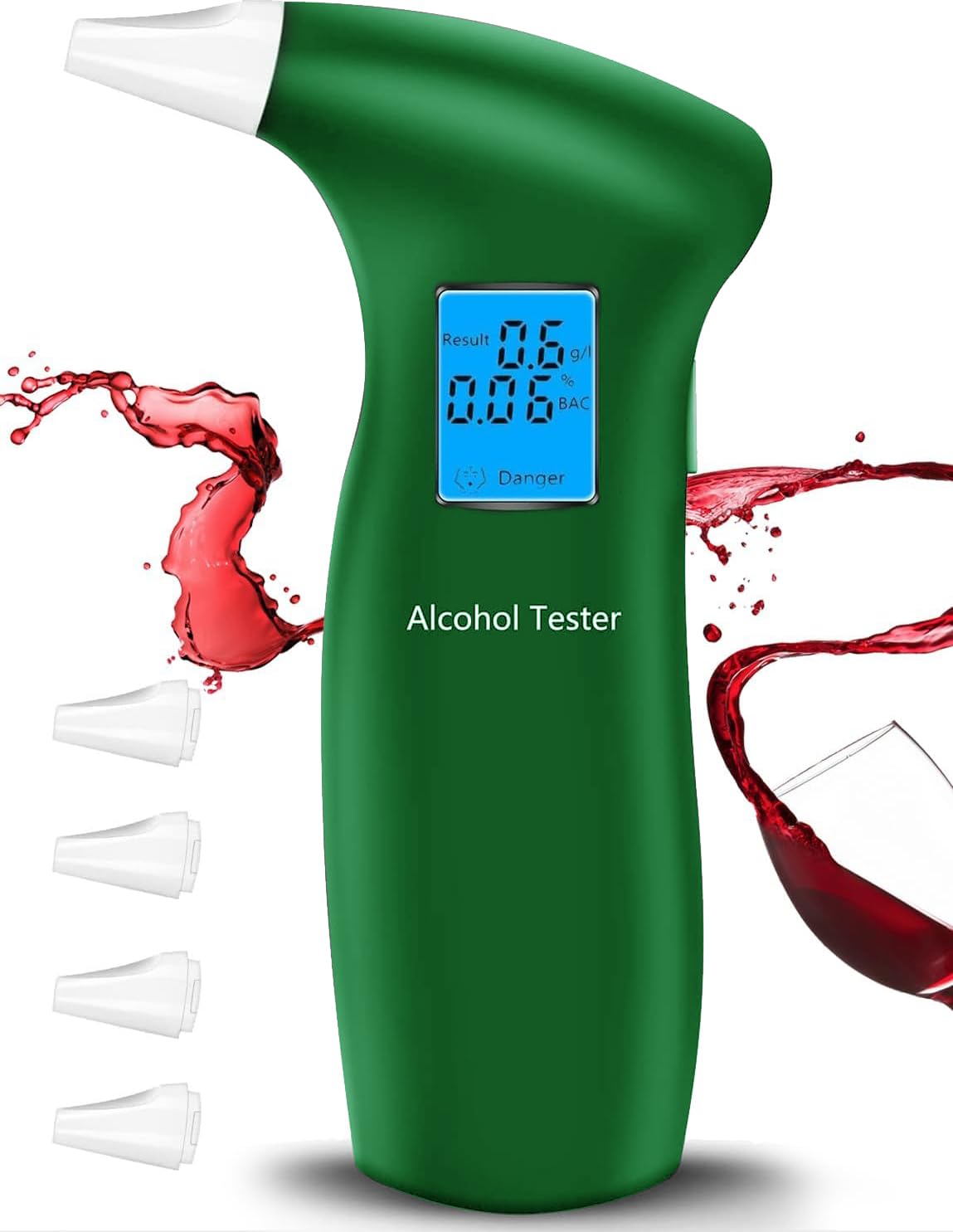 Portable Alcohol Breathalyzer Tester with LCD Display & Reusable Mouthpieces - Personal & Professional Use - Dark Green | Accurate BAC Testing for Home, Office, DUI Prevention & Party Safety