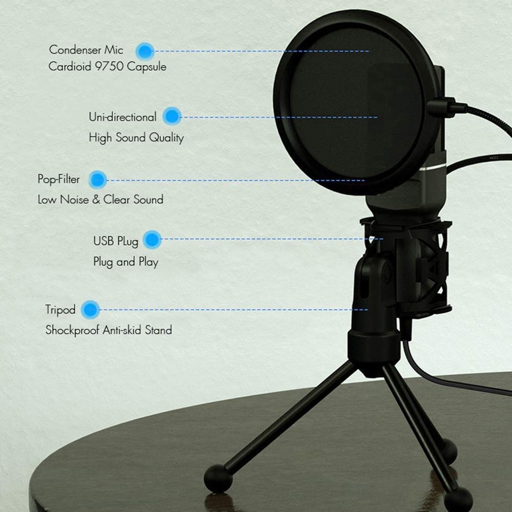 Professional USB Condenser Microphone - Plug & Play Studio Quality Mic for PC Recording, Gaming, Voice Chat, Podcasting & Video Conferencing (Black) | Perfect for Home Studio, Streaming & Online Meetings