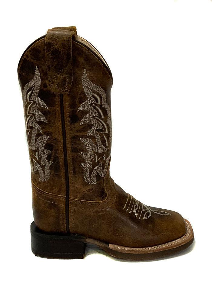 Old West BSC1979 BSY1979 Kids Square Toe Western Boots - Brown Leather Cowboy Boots for Boys & Girls | Perfect for Rodeo, Country Dance & Western Style Outfits