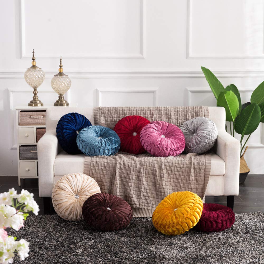 Zituop 13.8-inch Round Velvet Throw Pillow - Pleated Pumpkin Shaped Decorative Cushion for Couch, Bed, Sofa & Bedroom - Soft Yellow Home Decor for Living Room, Nursery & Dorm